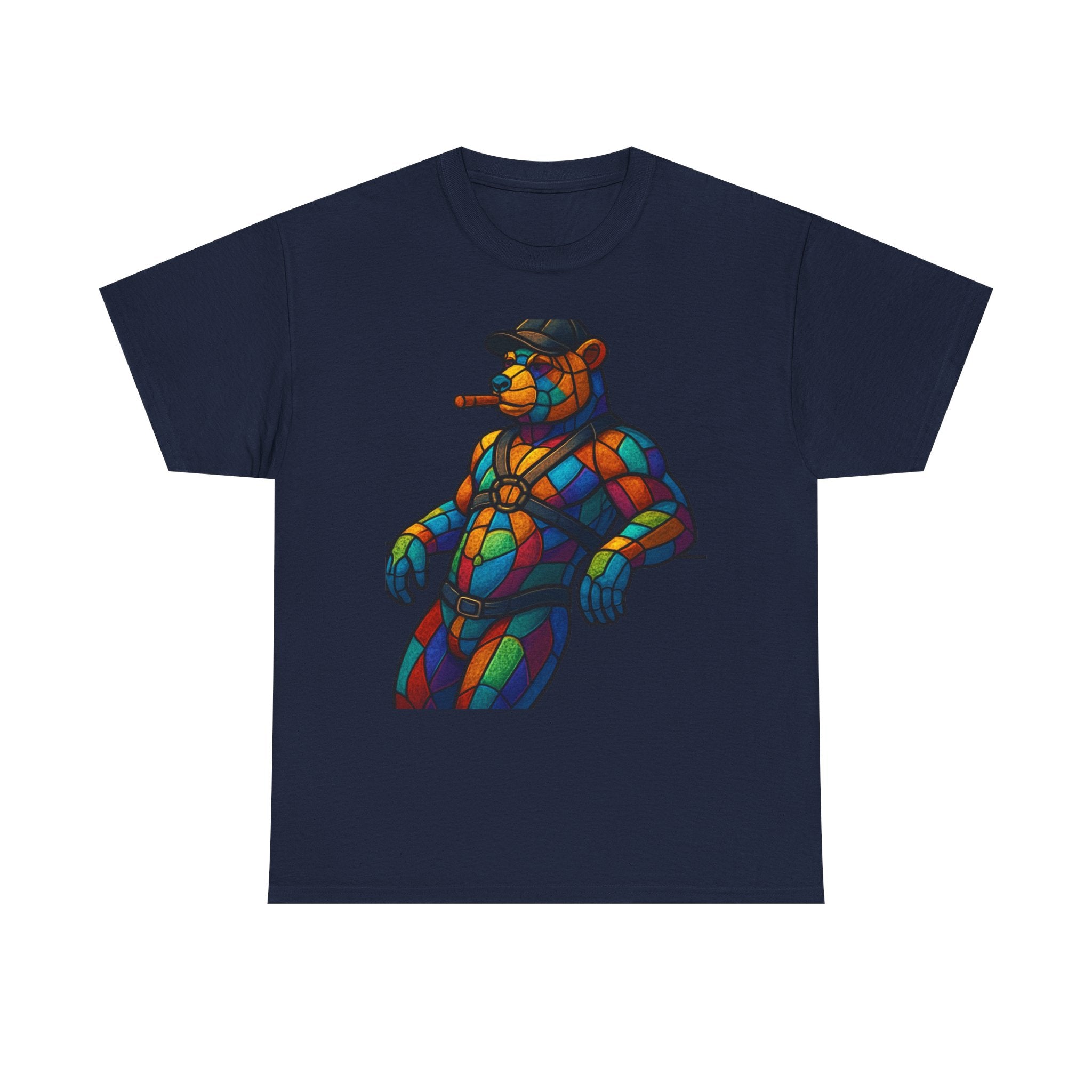 Stained Glass Bear Tee — Colorful Smoking Bear Graphic T-Shirt Bear cigar bear. Colorfull rainbow bear. Leather bear