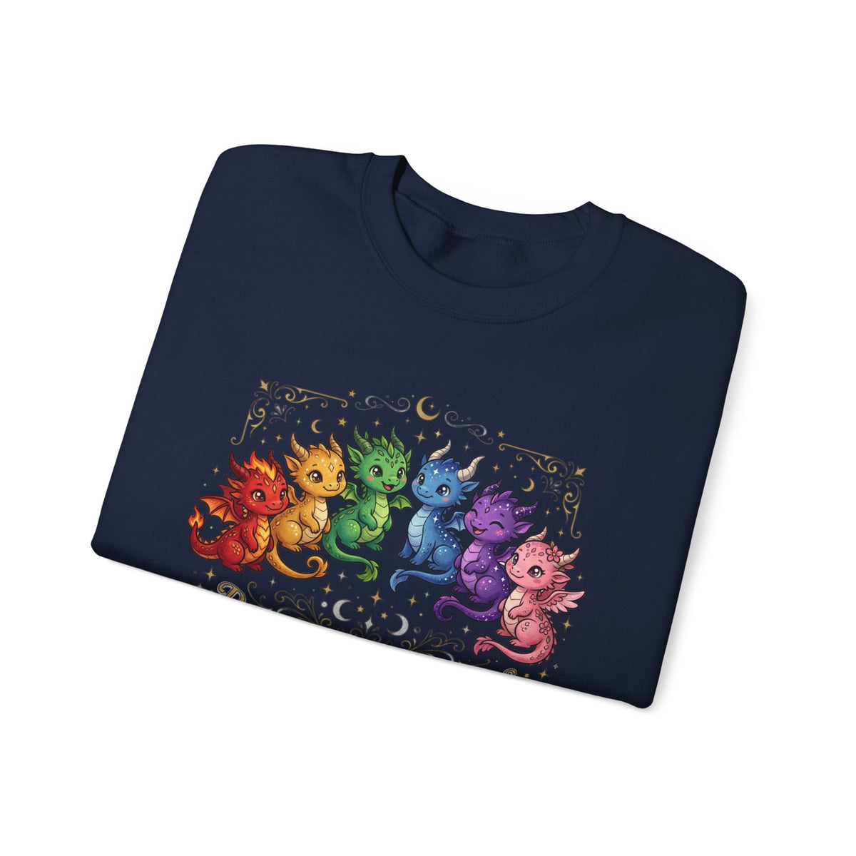 Crewneck Sweatshirt — "Proud Little Dragons" Rainbow Baby Dragon Graphic