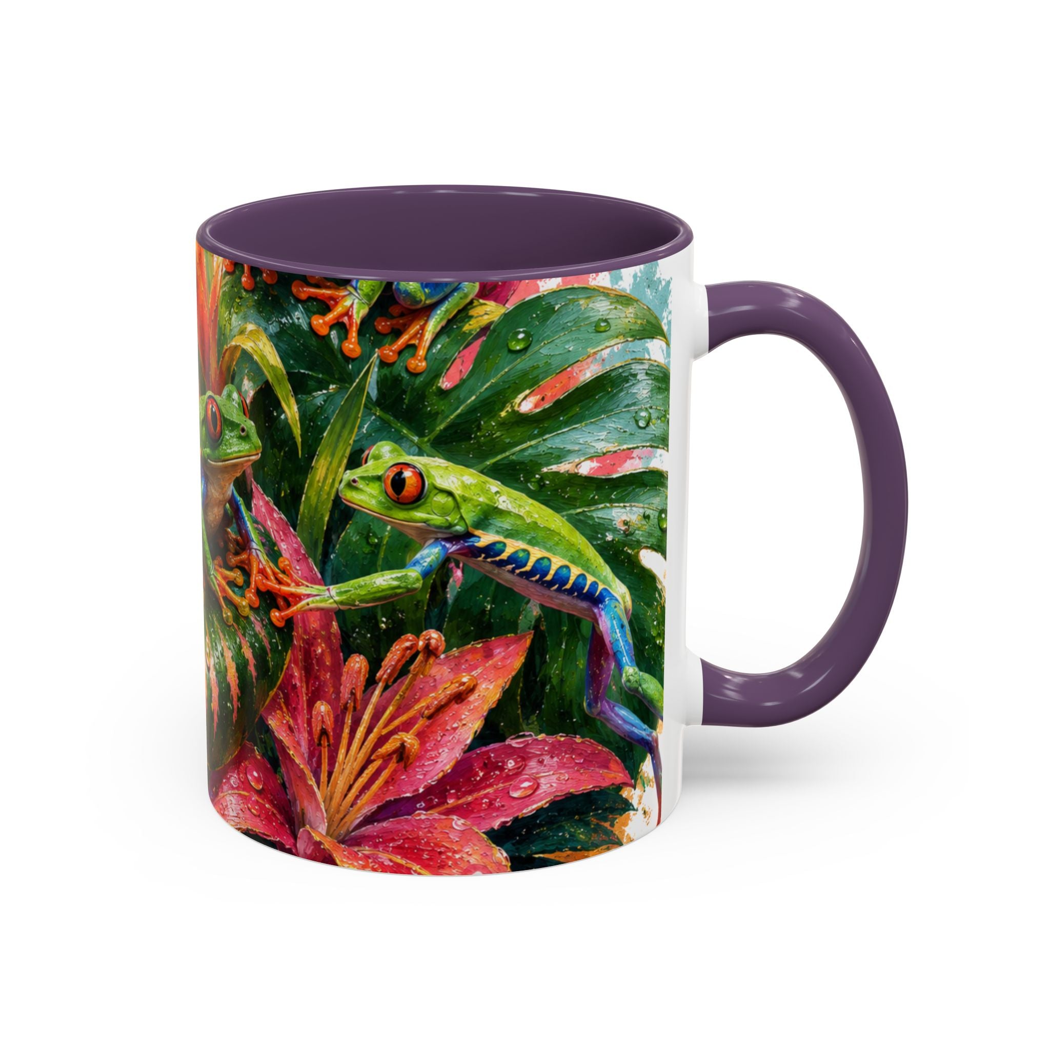 Tropical Tree Frog Coffee Mug — Colorful Rainforest Lily Accent Mug (11/15oz)