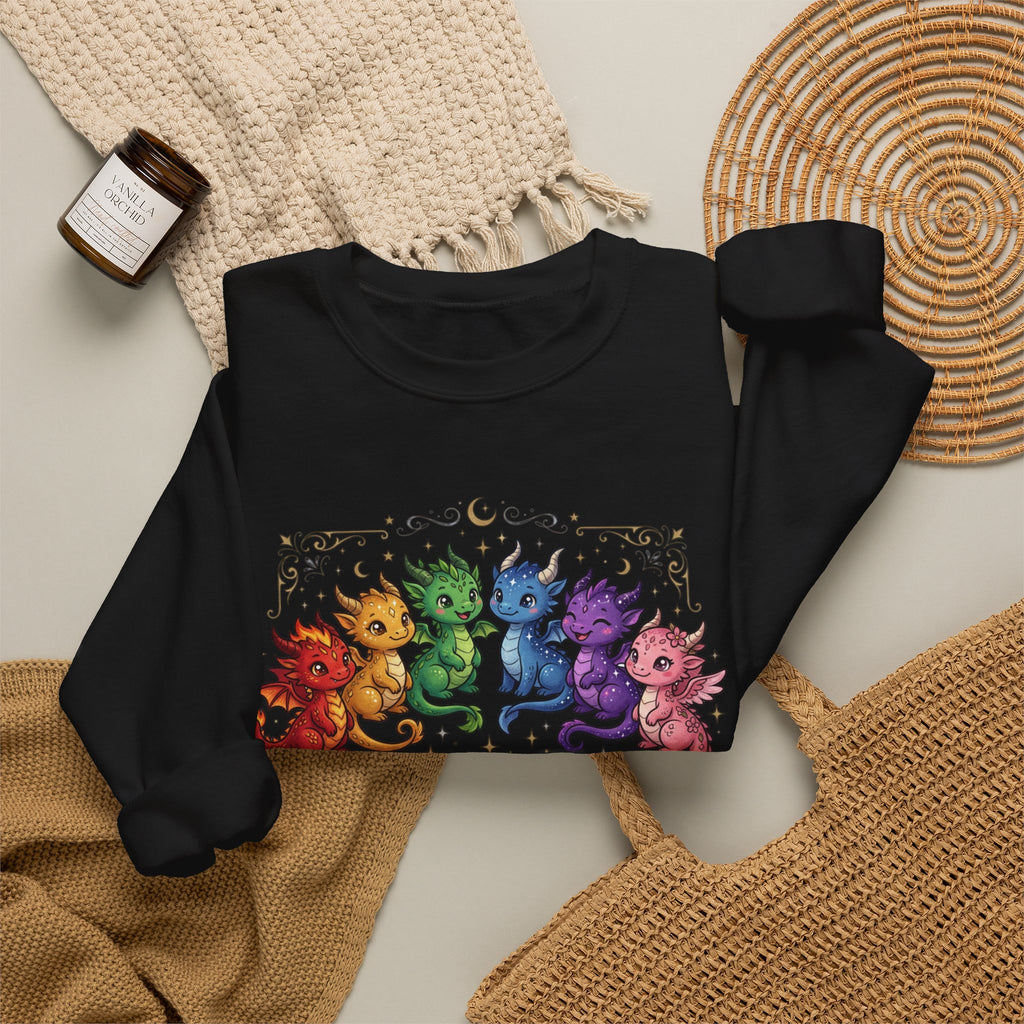 Crewneck Sweatshirt — "Proud Little Dragons" Rainbow Baby Dragon Graphic