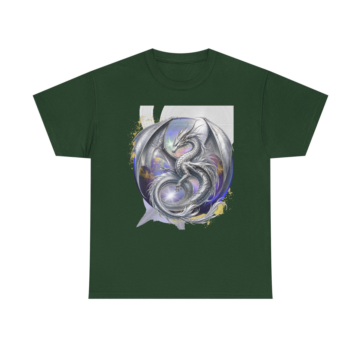 Dragon Circle T-Shirt — Mystic Silver Fantasy Dragon Graphic Tee Silver dragon. Majestic dragon. The best dragon t-shirt.