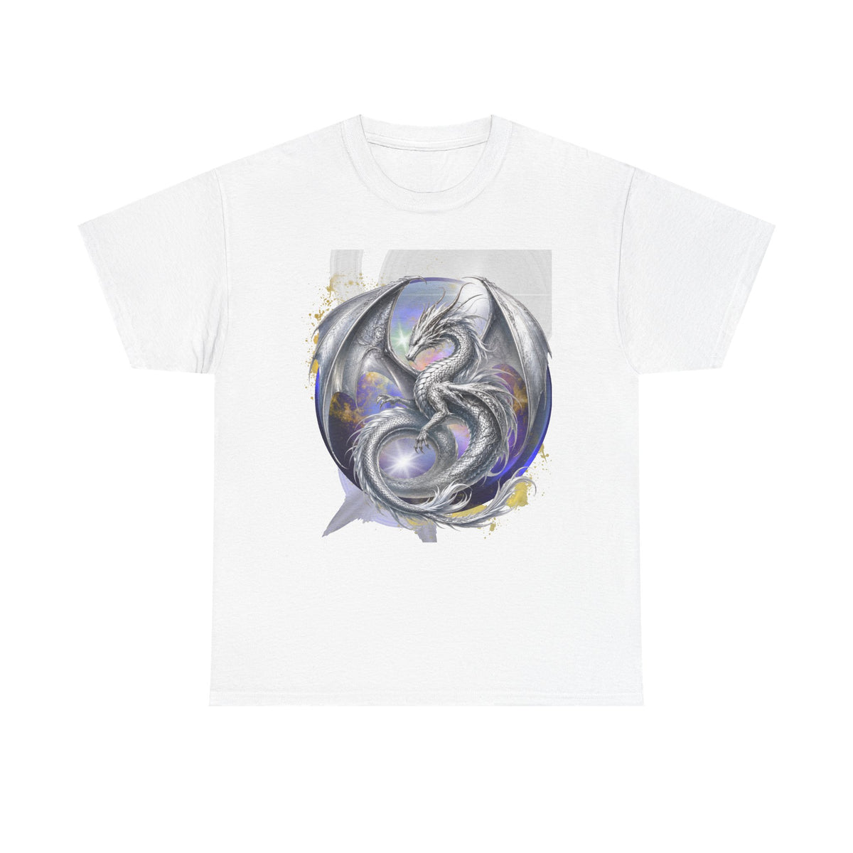 Dragon Circle T-Shirt — Mystic Silver Fantasy Dragon Graphic Tee Silver dragon. Majestic dragon. The best dragon t-shirt.