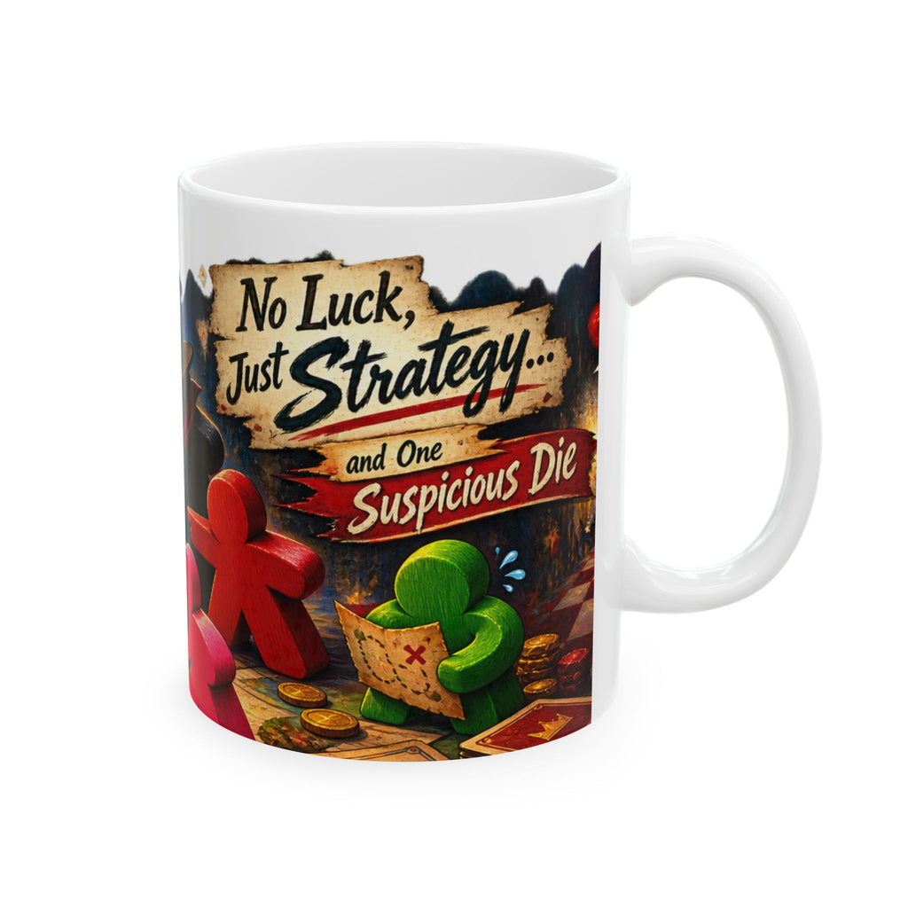 Board Game Adventure Ceramic Mug — Colorful Meeples, Dice & 'Not All Who Wander' Art (11oz/15oz)