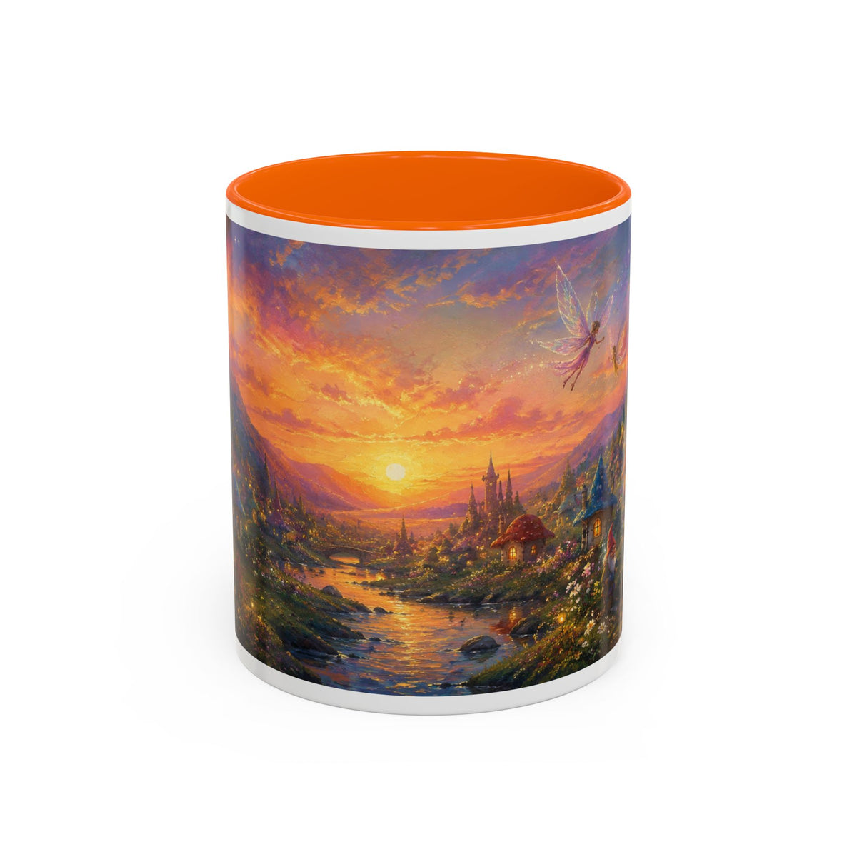 Fantasy Sunset Coffee Mug — Whimsical Village Sunrise Art Accent Mug (11/15oz)