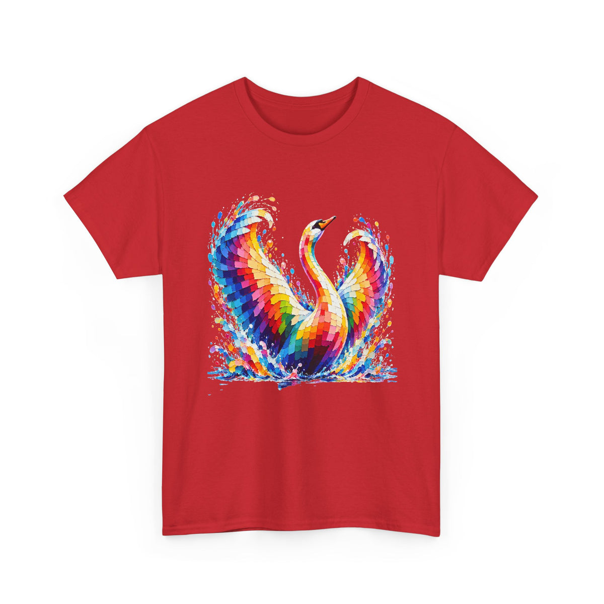 Mosaic Glass Colorful Swan Art T-Shirt — Vibrant Watercolor Bird Graphic Tee