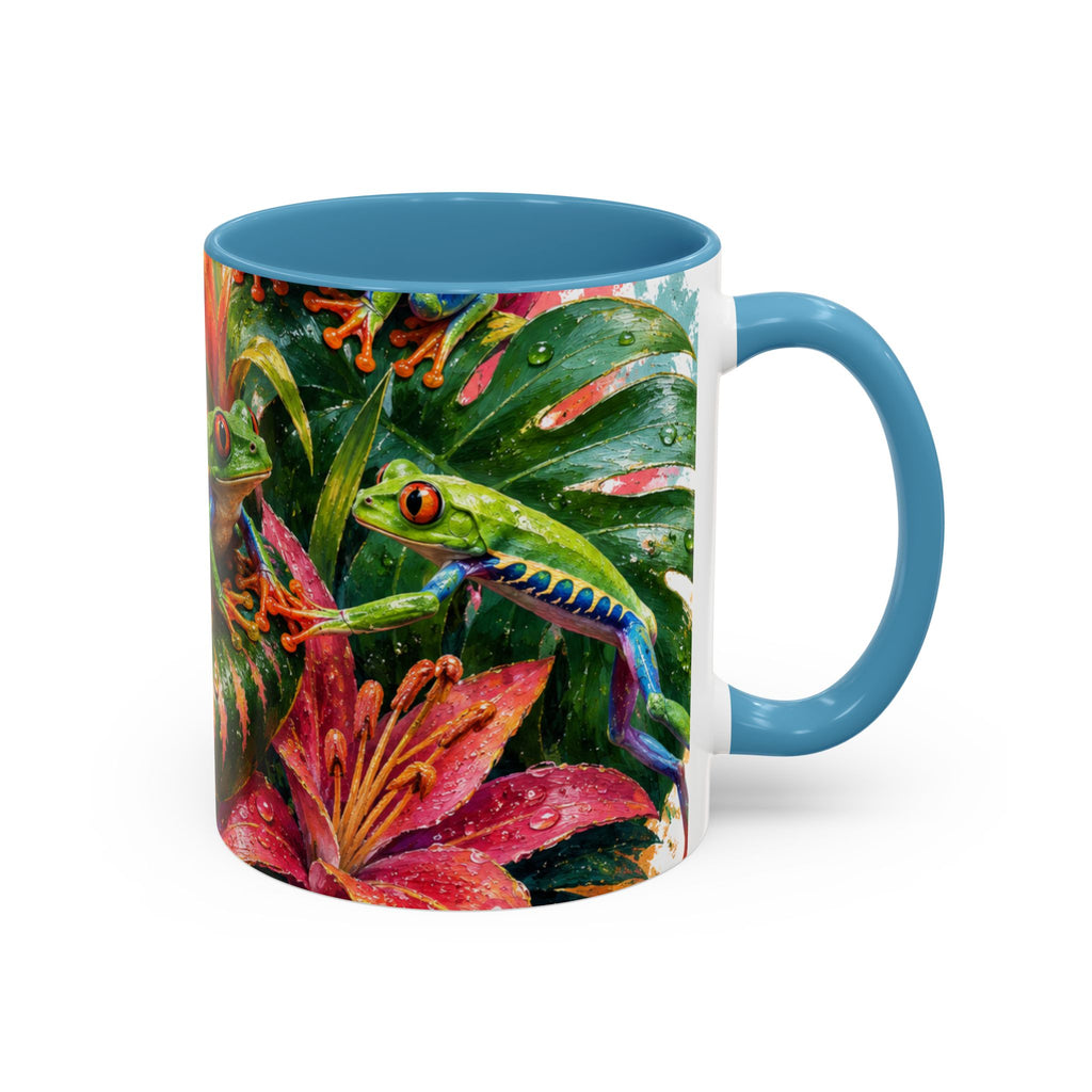 Tropical Tree Frog Coffee Mug — Colorful Rainforest Lily Accent Mug (11/15oz)