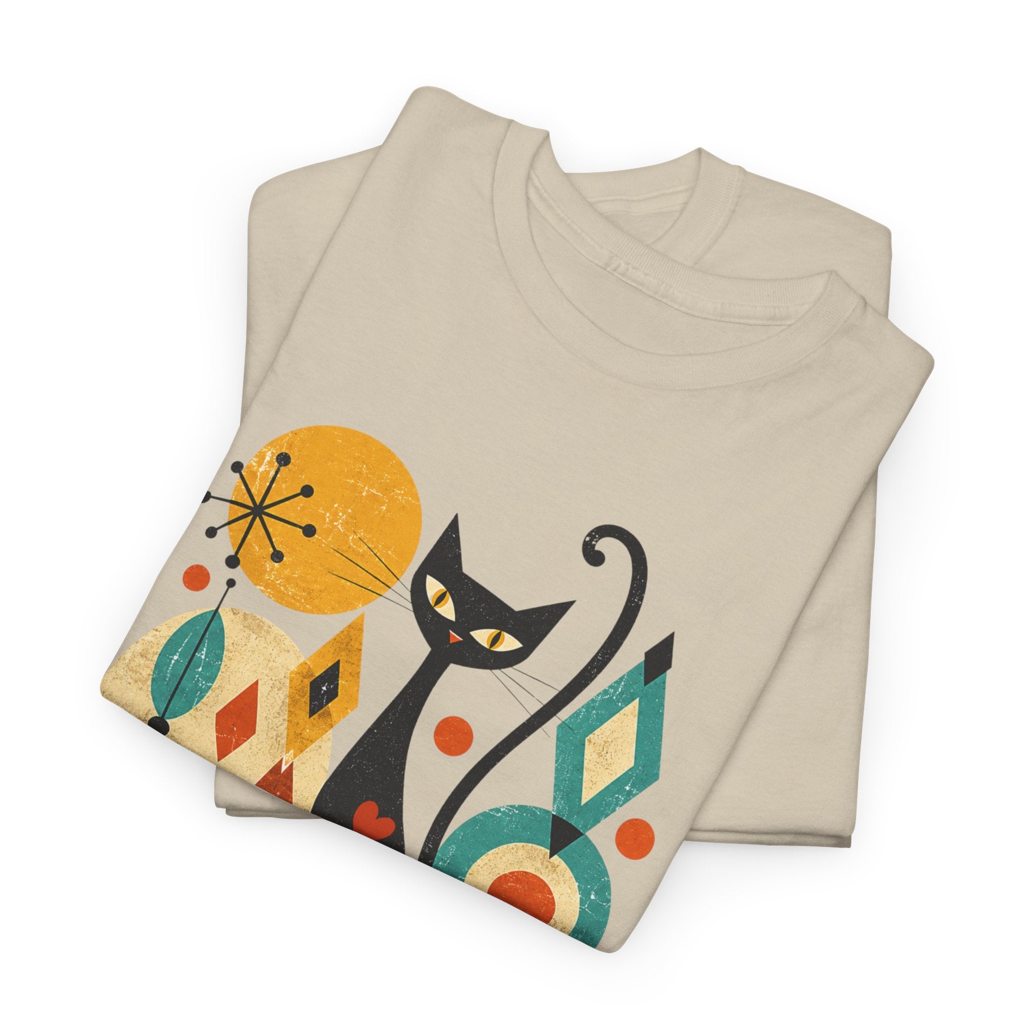 Feline Fine Retro Cat T-Shirt — Mid Century Modern Cat Lover Tee. Tangentsies Mod Cat T-shirt