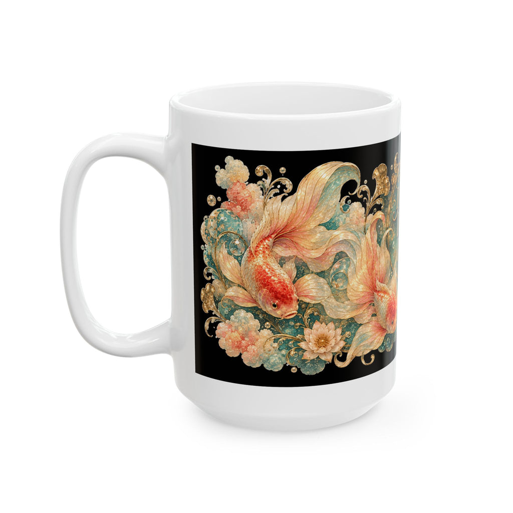 Ceramic Mug — Vintage Floral Goldfish Design with Quote “I Came. I Saw. I Forgot.”