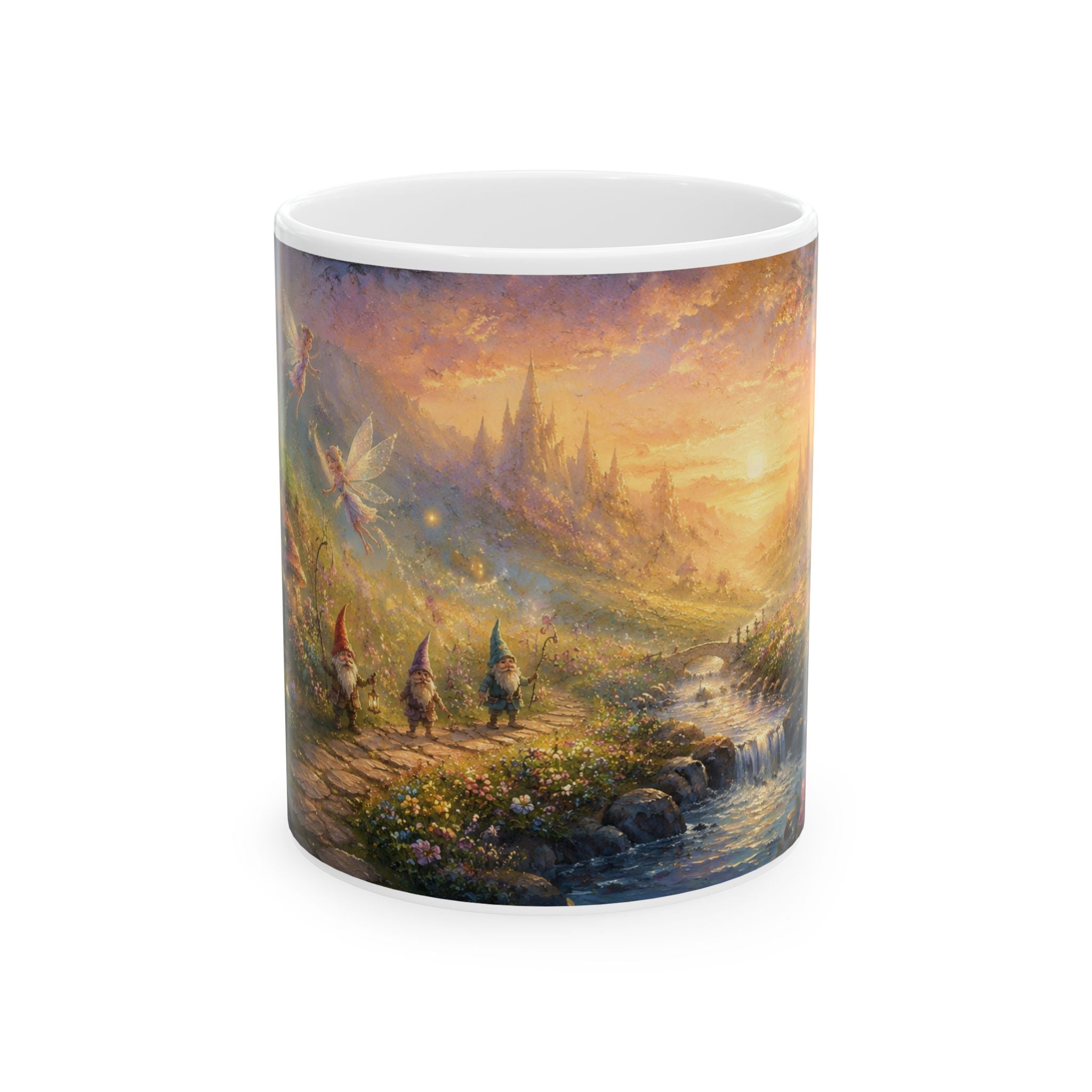 Fantasy Fairyland Ceramic Mug — Enchanted Sunrise Woodland Scene (11oz & 15oz)