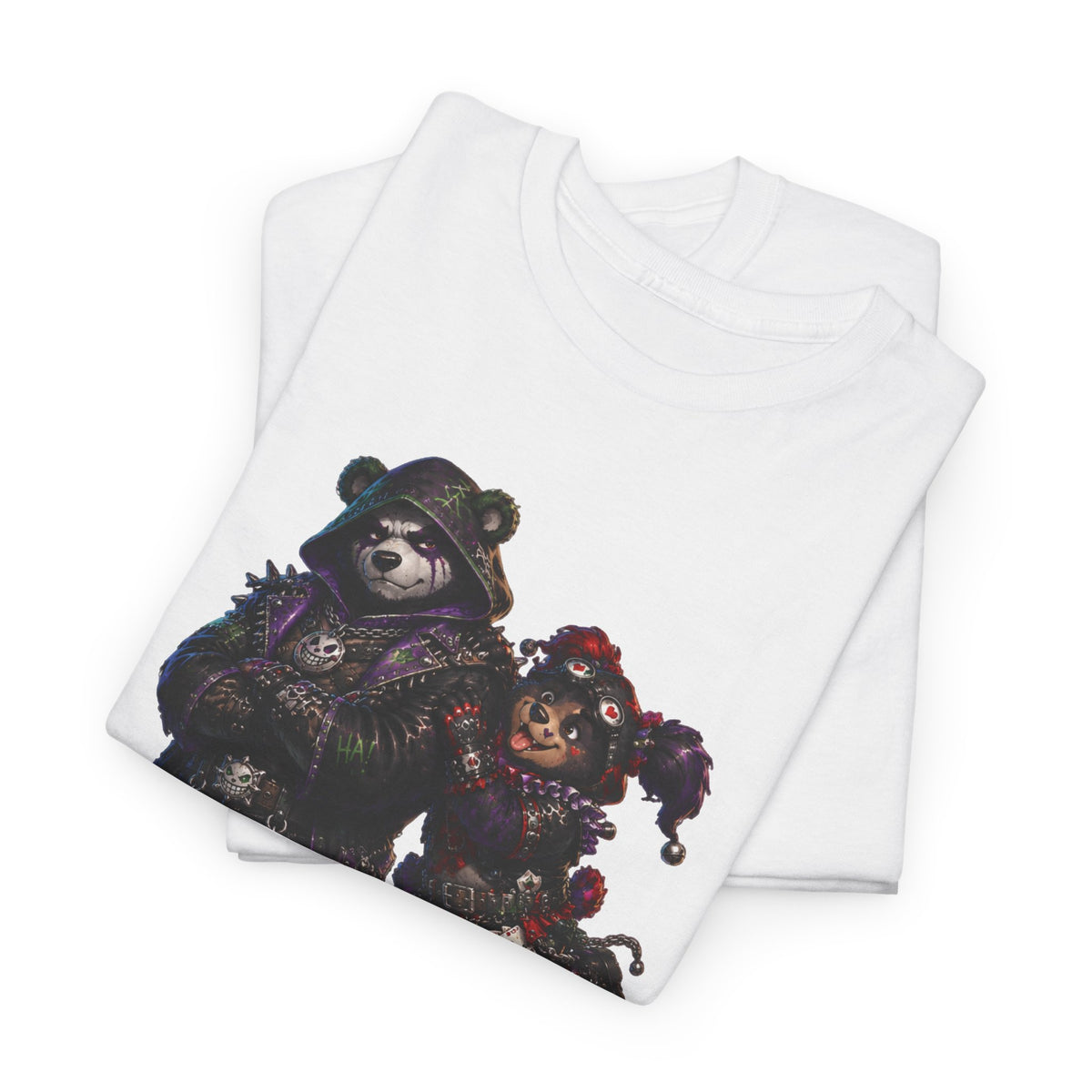 Gothic Bear Duo T-Shirt. Dark Night biker bear mashup tee. Hardly Joking around in Gothic gear.