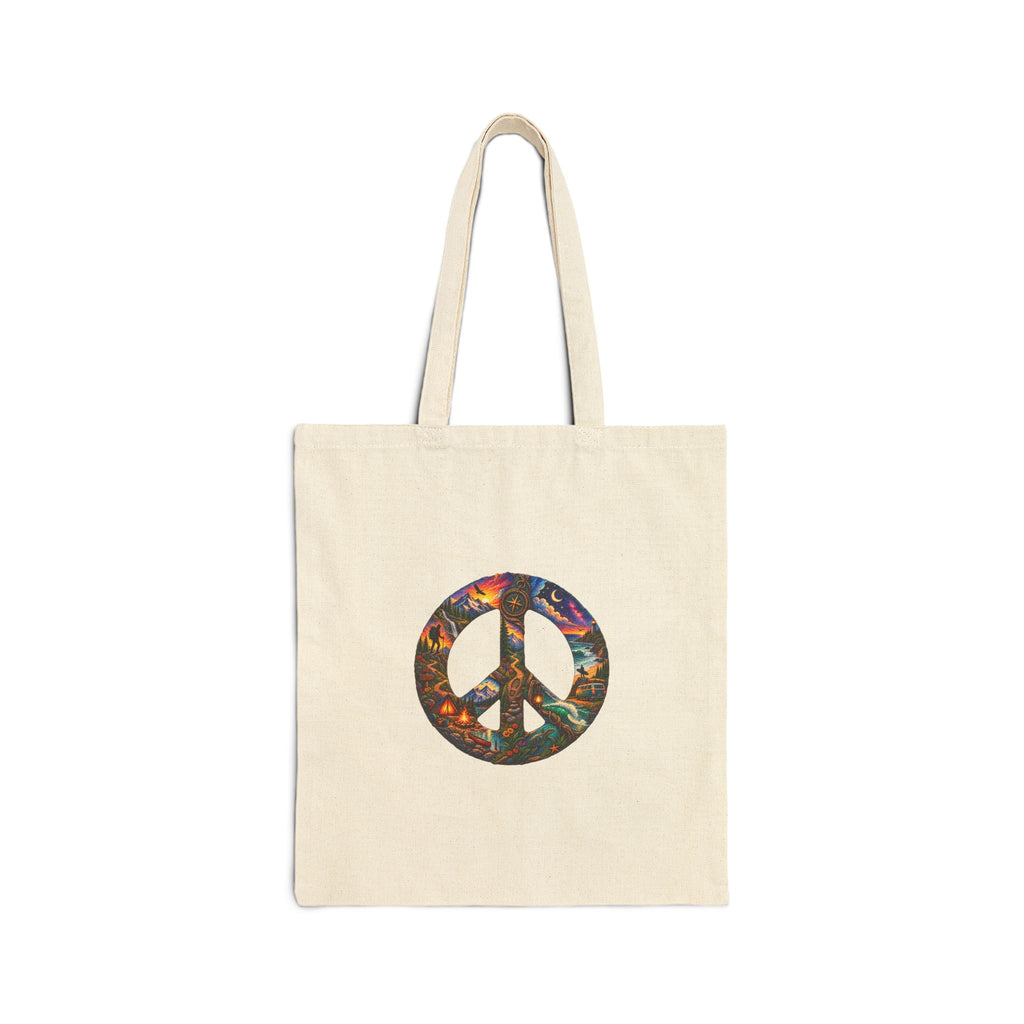 Peace Sign Canvas Tote Bag — Colorful Floral Hippie Reusable Shopper