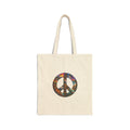 Peace Sign Canvas Tote Bag — Colorful Floral Hippie Reusable Shopper