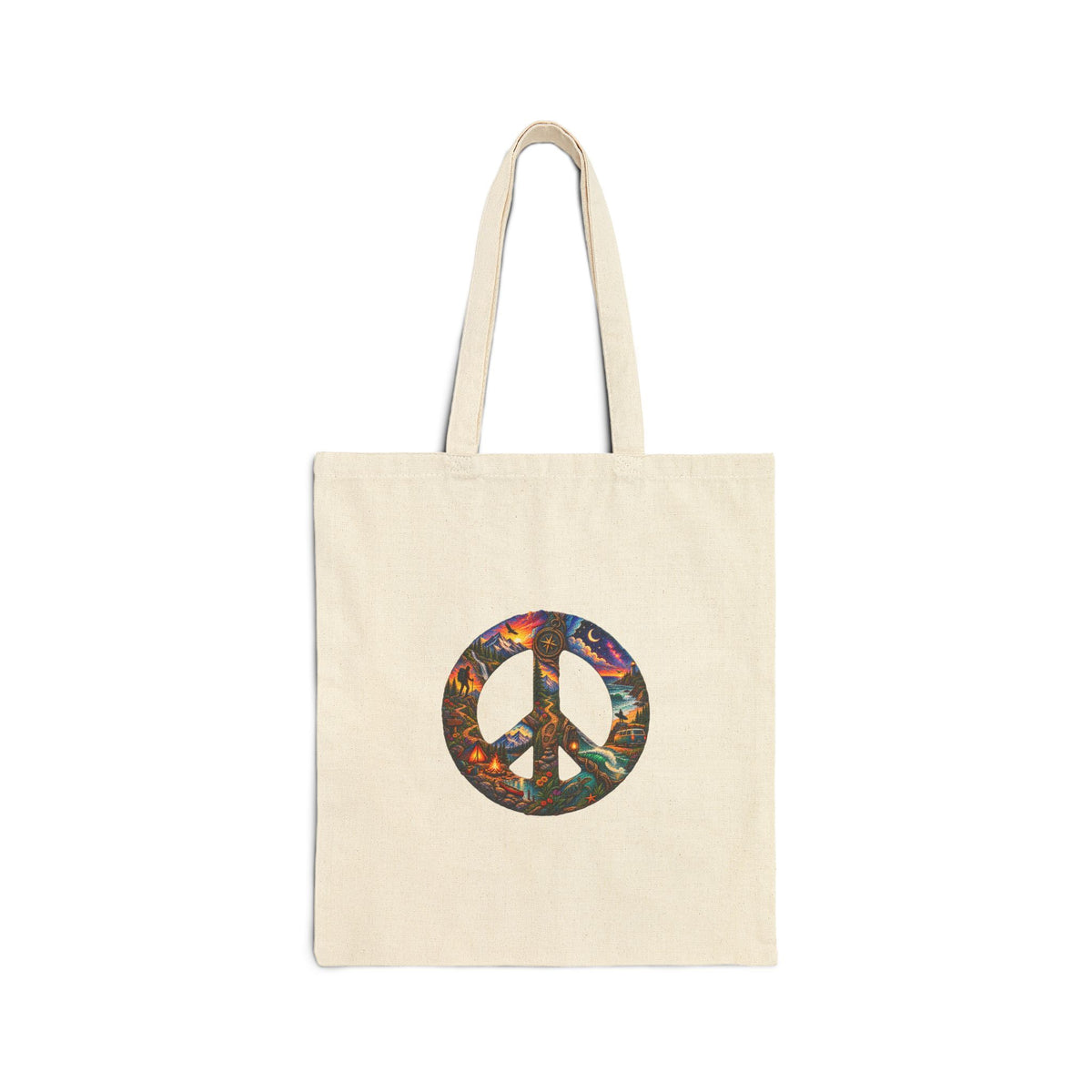 Peace Sign Canvas Tote Bag — Colorful Floral Hippie Reusable Shopper