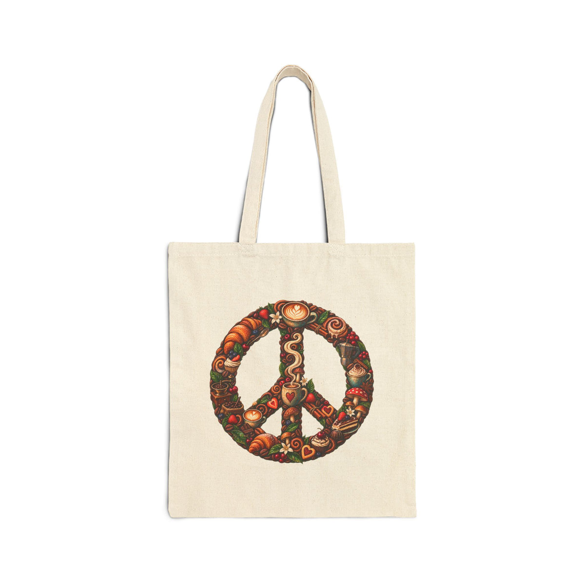Peace Sign Floral Canvas Tote Bag – Boho Hippie Market Grocery Bag