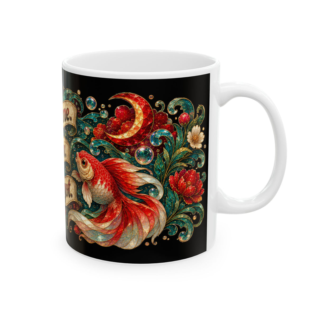 Ceramic Goldfish Mug — “I Came. I Saw. I Forgot.” Vintage Floral Goldfish Coffee Cup