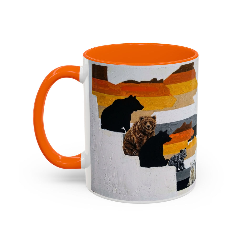 Bear Silhouette Accent Coffee Mug — Sunset Mountain Wildlife Design (11/15oz) Bear Pride. Leather man pride. Bears in leather.