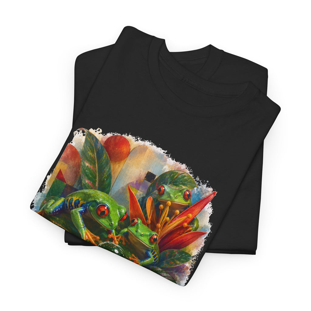 Tropical Leaf Watercolor T-Shirt — Vibrant Botanical Tee. Tree Frog tee