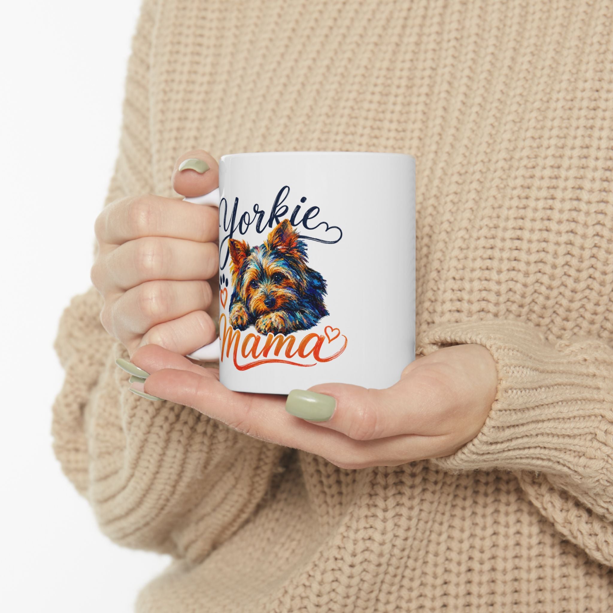 Yorkie Mom Ceramic Mug — Cute Yorkshire Terrier Paw & Heart Coffee Cup (11oz/15oz)