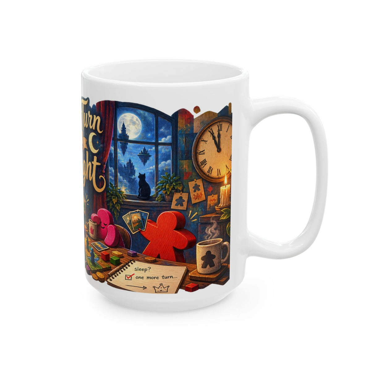 Board Game Mug — “One More Turn Became Midnight” Ceramic Coffee Cup (11oz/15oz)