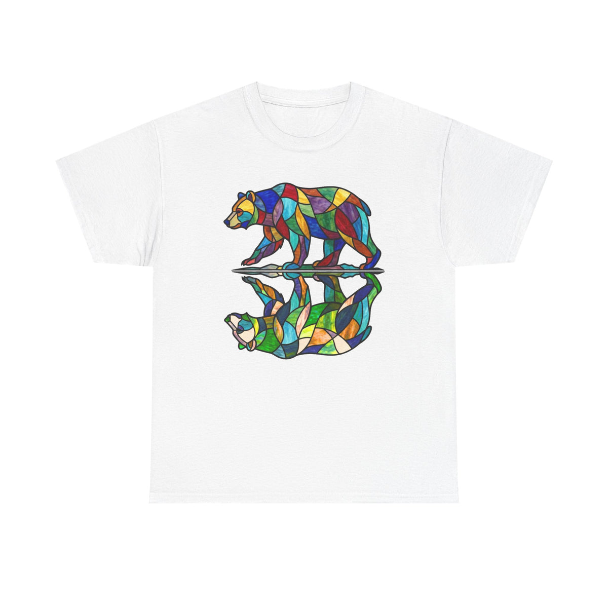 Stained Glass Bear Reflection T-Shirt — Colorful Nature Graphic Tee