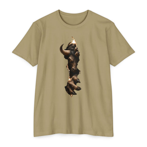 Bison Vertical Print T‑Shirt — Rustic Western Buffalo Graphic Tee. The inner Beast tearing its way out.