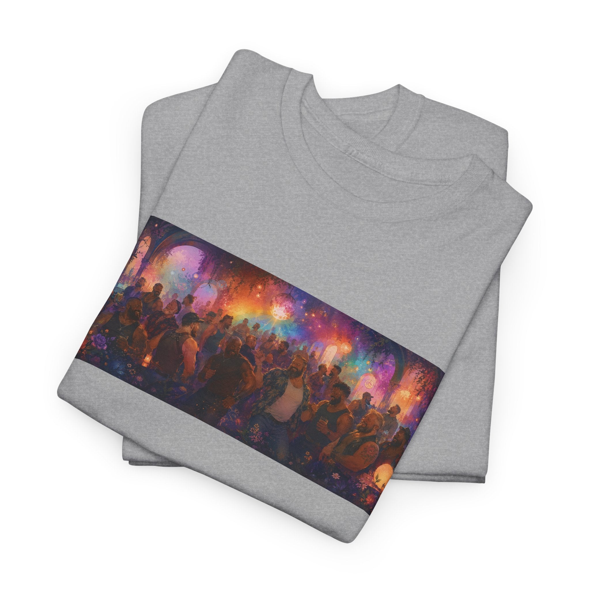 Festival Crowd Sunset Bear Party Graphic Tee. Bears dancing the night away.