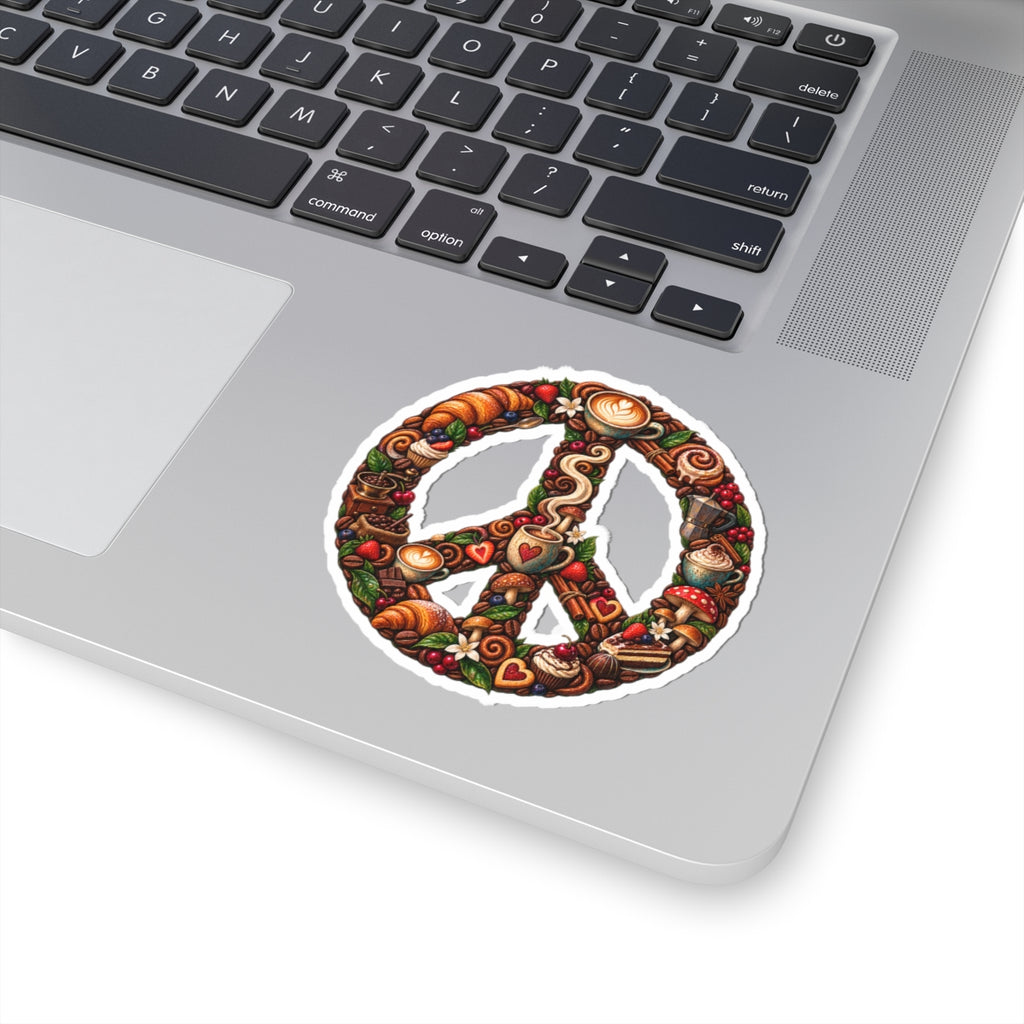 Peace Sign Sticker — Cozy Coffee & Pastry Illustration Vinyl Kiss-Cut Sticker