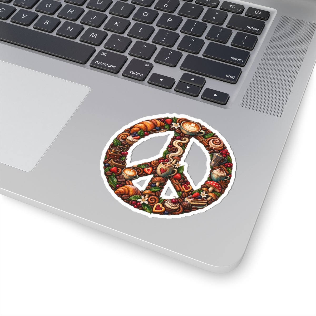 Peace Sign Sticker — Cozy Coffee & Pastry Illustration Vinyl Kiss-Cut Sticker