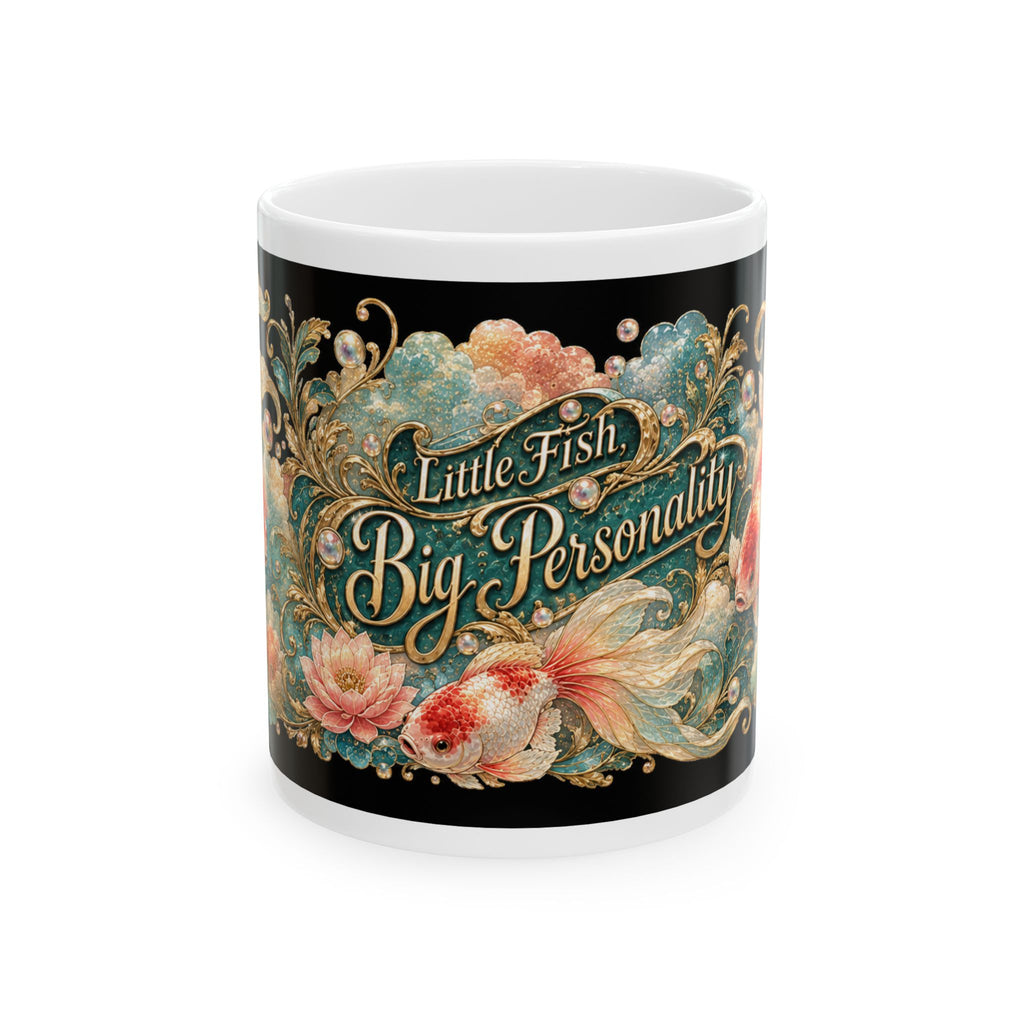 Ceramic Mug — "Little Fish, Big Personality" Decorative Koi Mug
