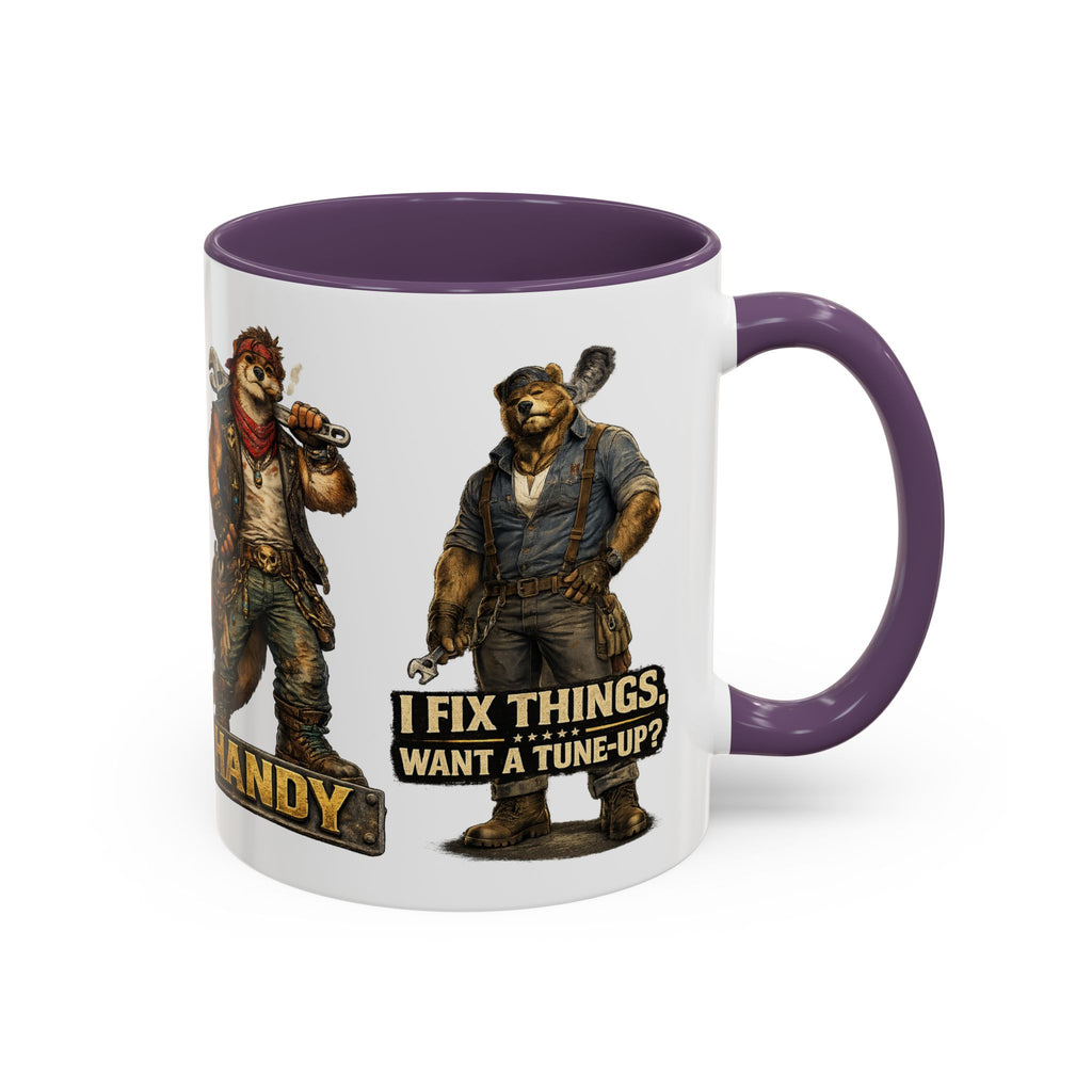 Handy Bear Mechanics Coffee Mug — "I Fix Things, Want a Tune-Up?" Accent Ceramic Mug