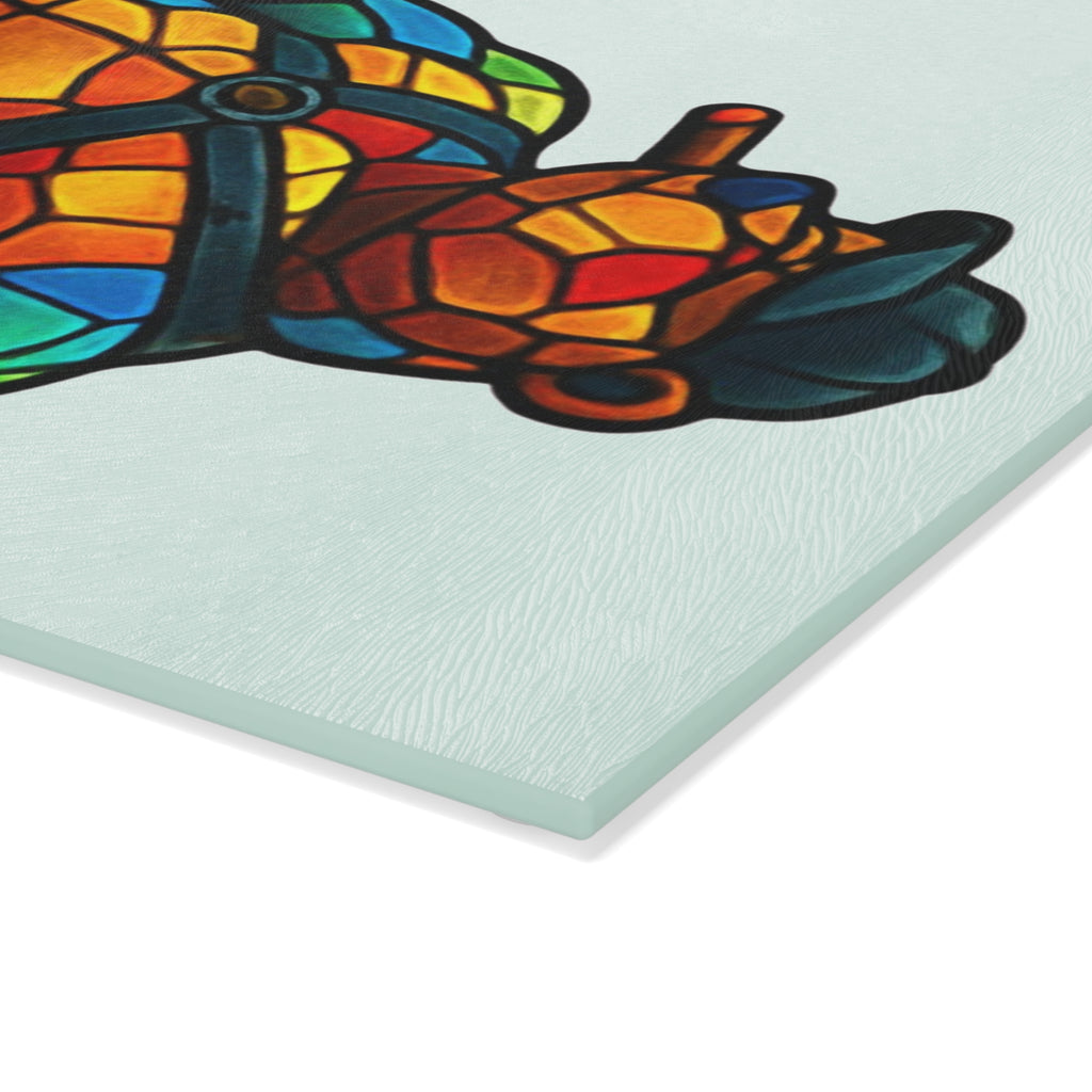 Stained Glass Bear Glass Cutting Board — Tiffany-Style Leather Bear Design