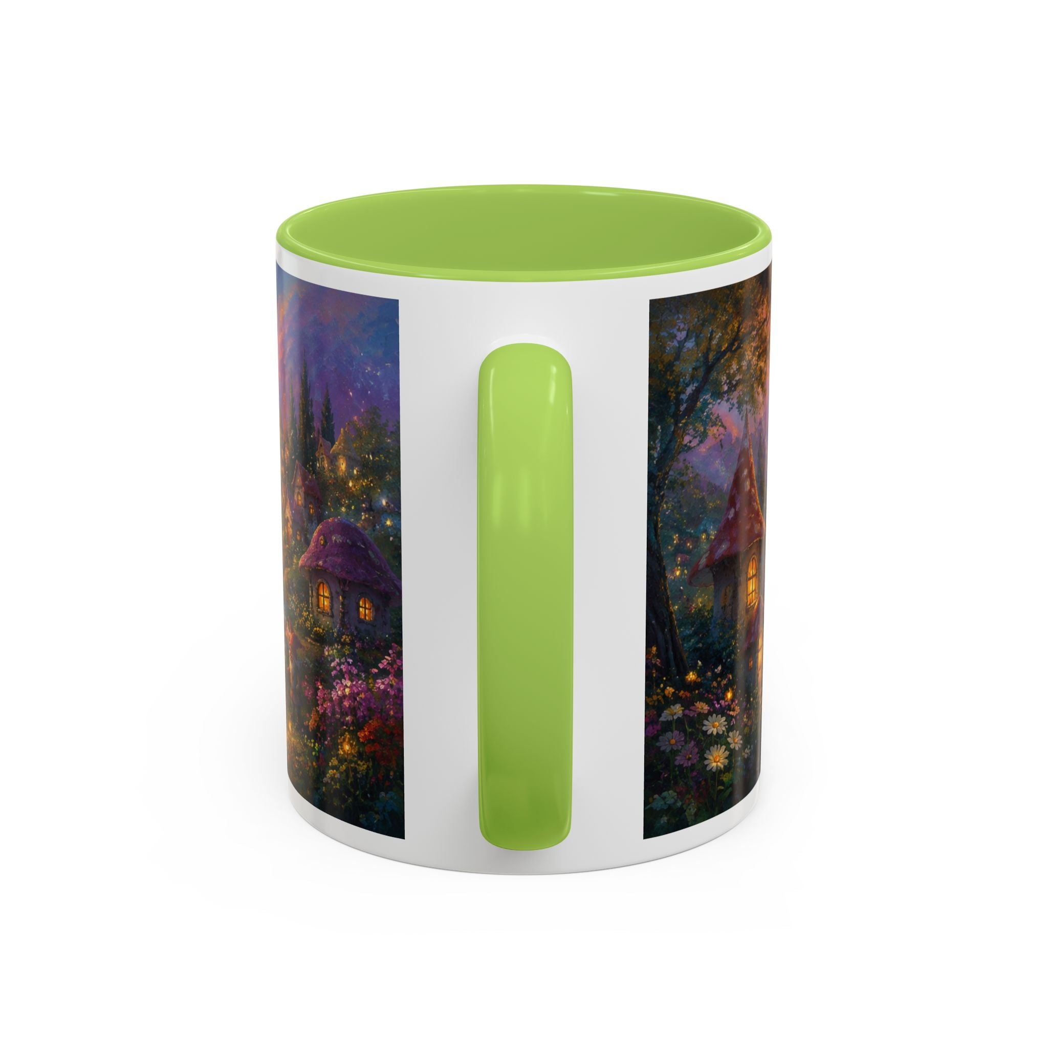 Fantasy Sunset Coffee Mug — Whimsical Village Sunrise Art Accent Mug (11/15oz)