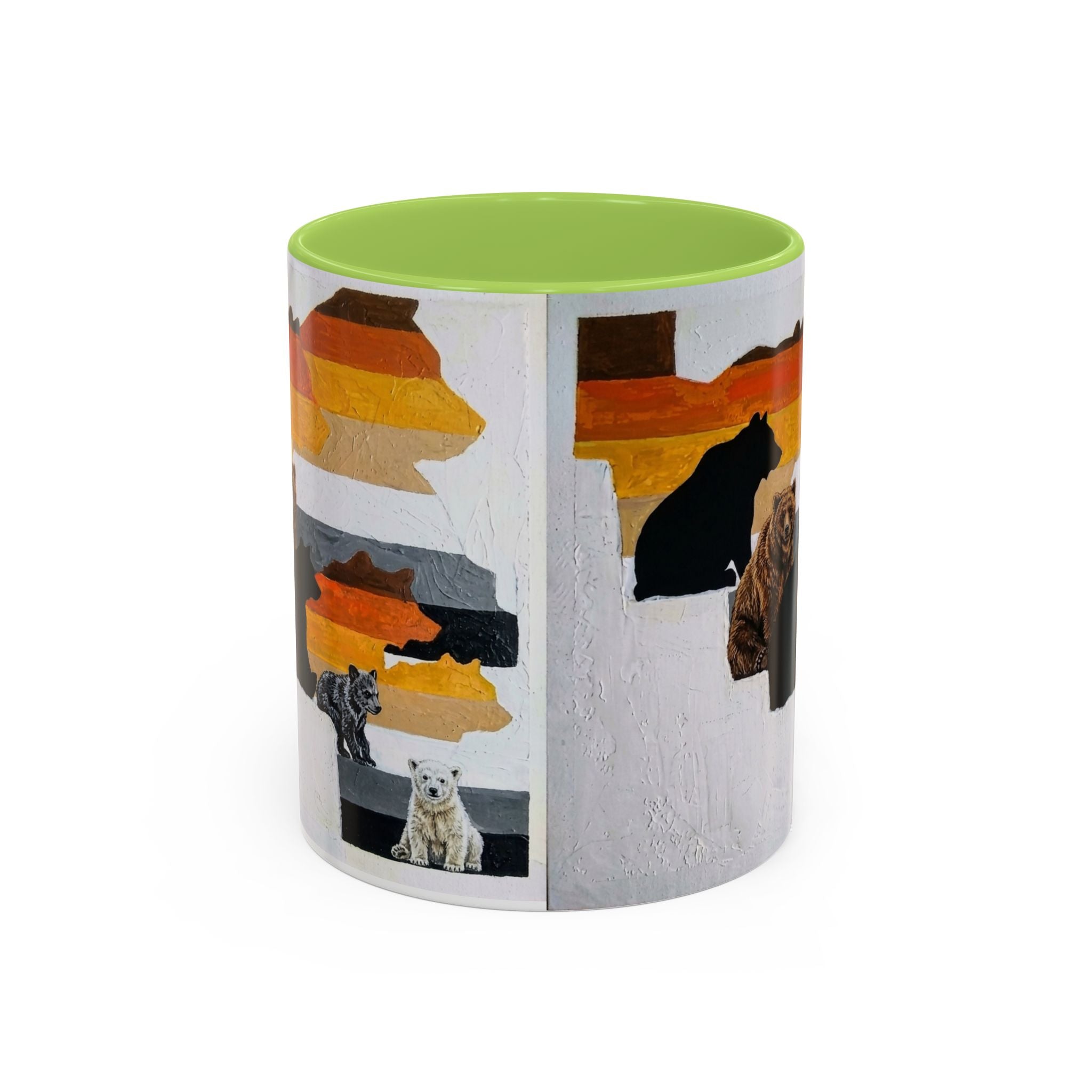 Bear Silhouette Accent Coffee Mug — Sunset Mountain Wildlife Design (11/15oz) Bear Pride. Leather man pride. Bears in leather.