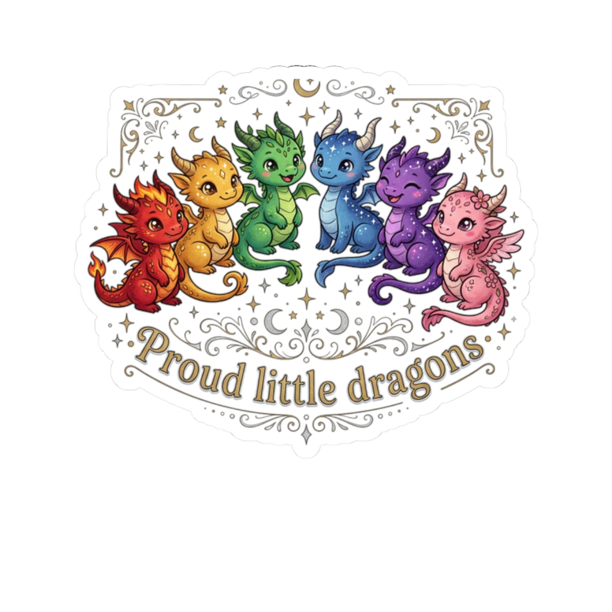 Kiss-Cut Sticker — "Proud Little Dragons" Rainbow Baby Dragon Decal