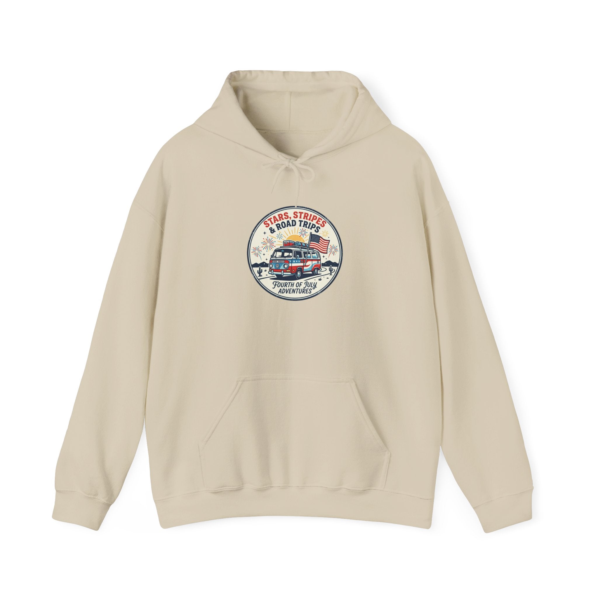 Vintage Stars and Stripes Road Trip Hoodie | Americana, retro red white blue