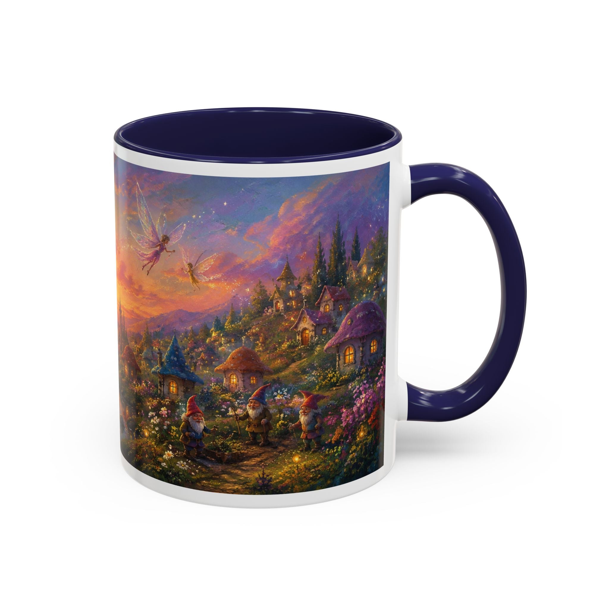 Fantasy Sunset Coffee Mug — Whimsical Village Sunrise Art Accent Mug (11/15oz)