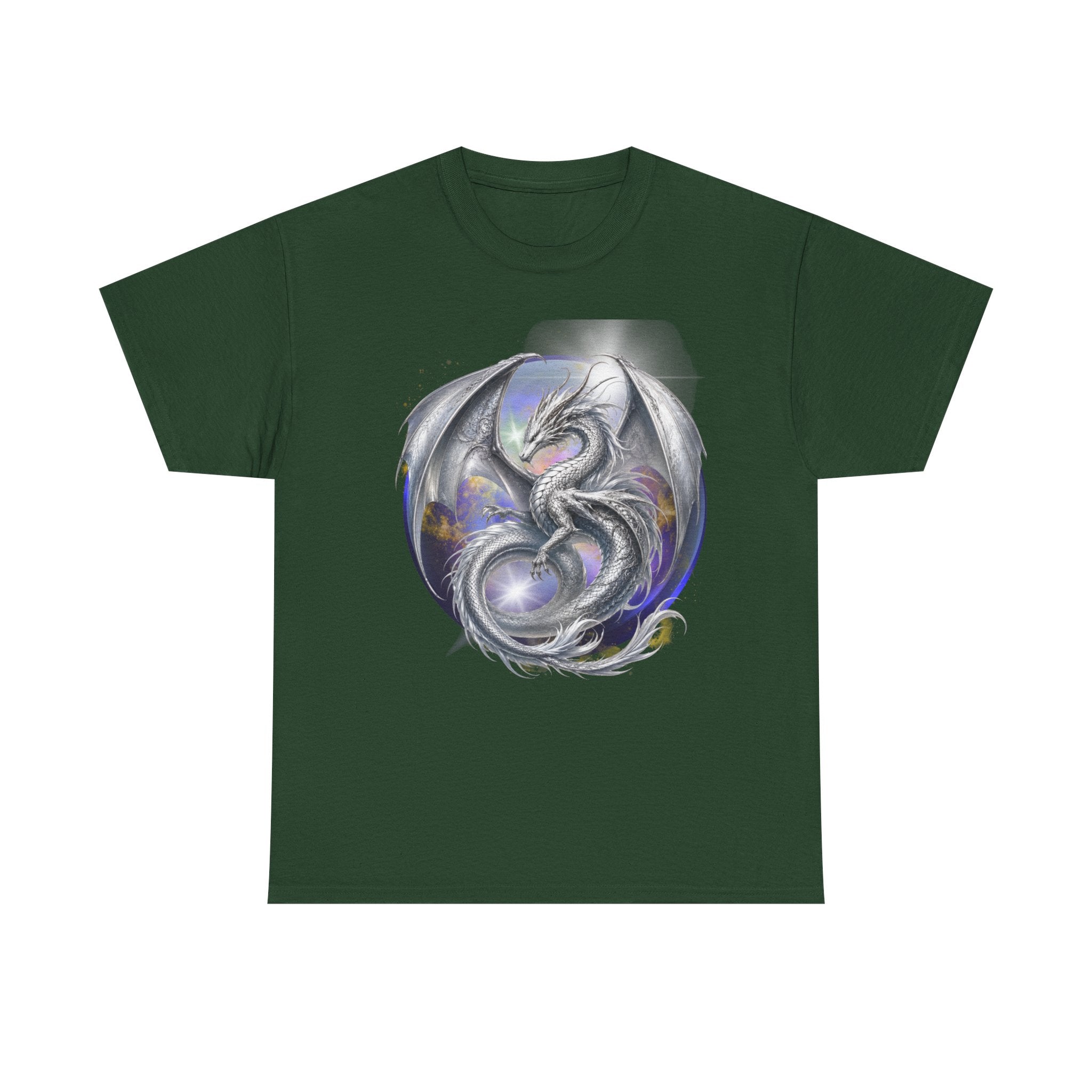 Dragon Circle T-Shirt — Mystic Silver Fantasy Dragon Graphic Tee Silver dragon. Majestic dragon. The best dragon t-shirt.