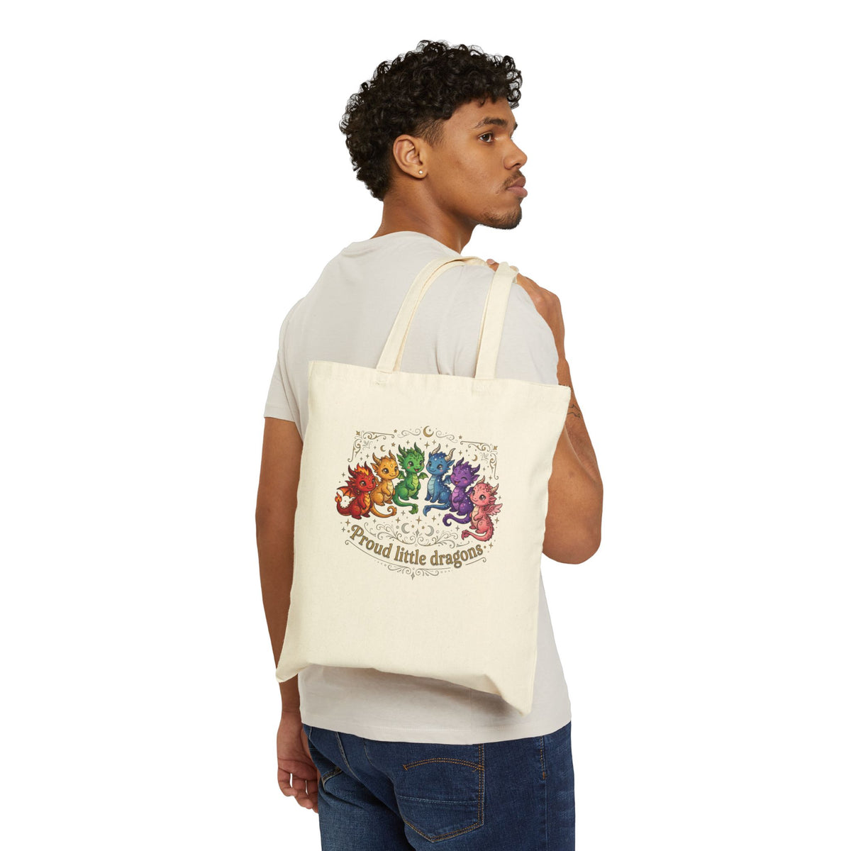Proud Little Dragons Canvas Tote Bag – Rainbow Baby Dragon Illustration