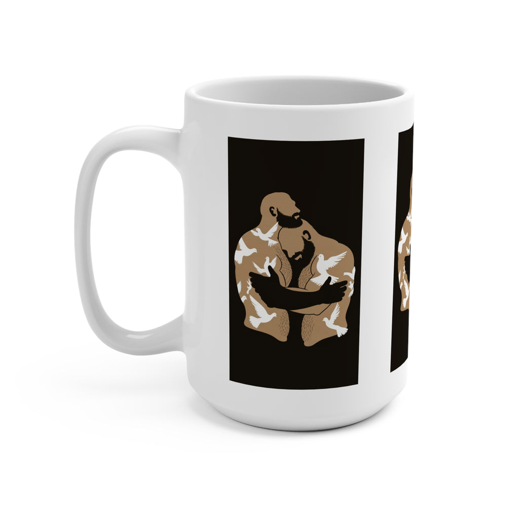 15oz Mug — Strong Embrace Illustration Coffee Cup. Comfort. LGBTQ mug.