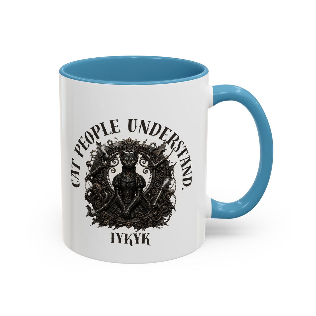 Cat People Understand Accent Mug — 'IYKYK' Black-Trim Coffee Cup. Cat lovers. Cat people. Cat mug.