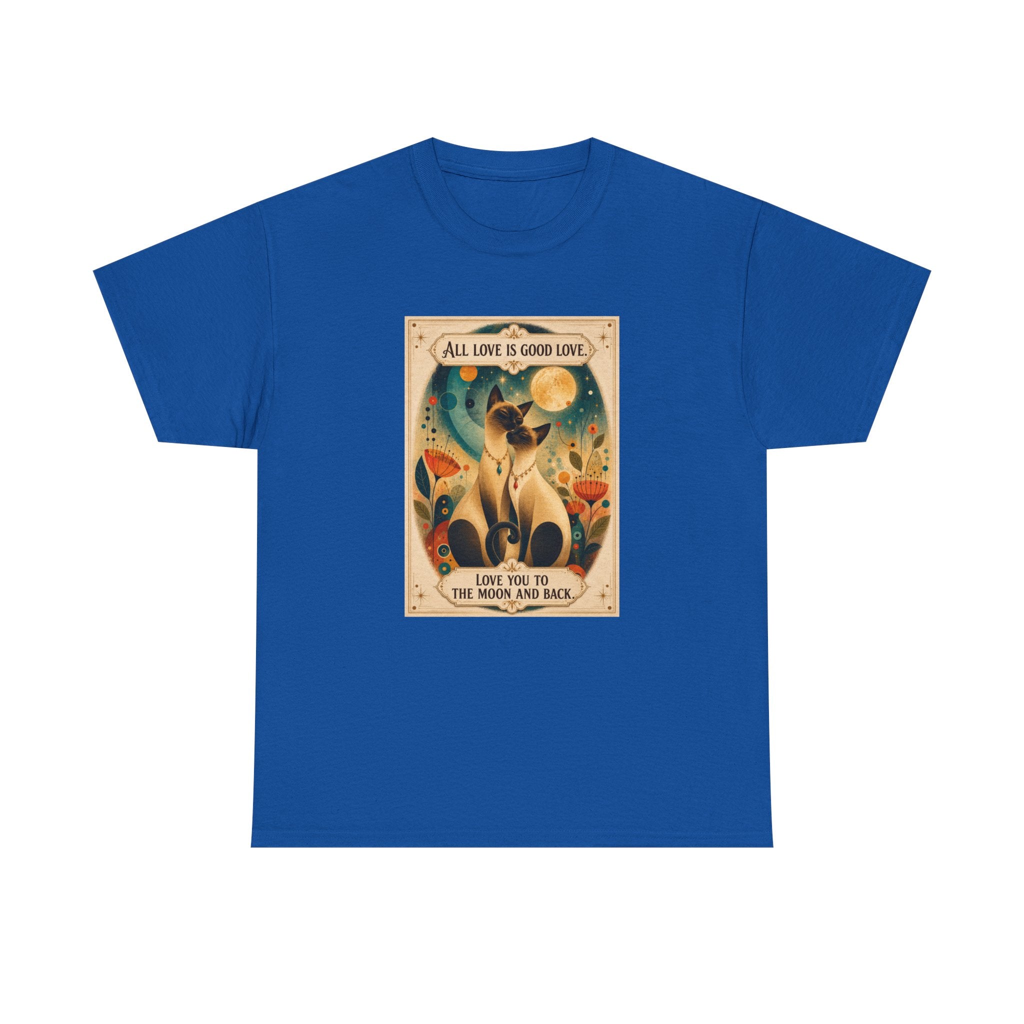 Cat Love Graphic Tee — "All Love is Good Love" Retro Pet Shirt. Siamese Cat Shirt.