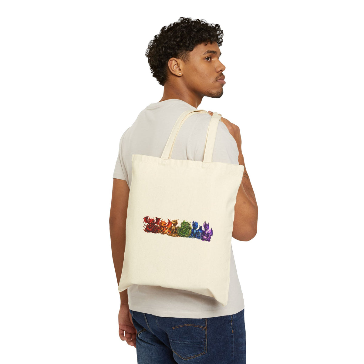 Rainbow Cats Cotton Tote Bag — Colorful Cat Line Art Canvas Shopper