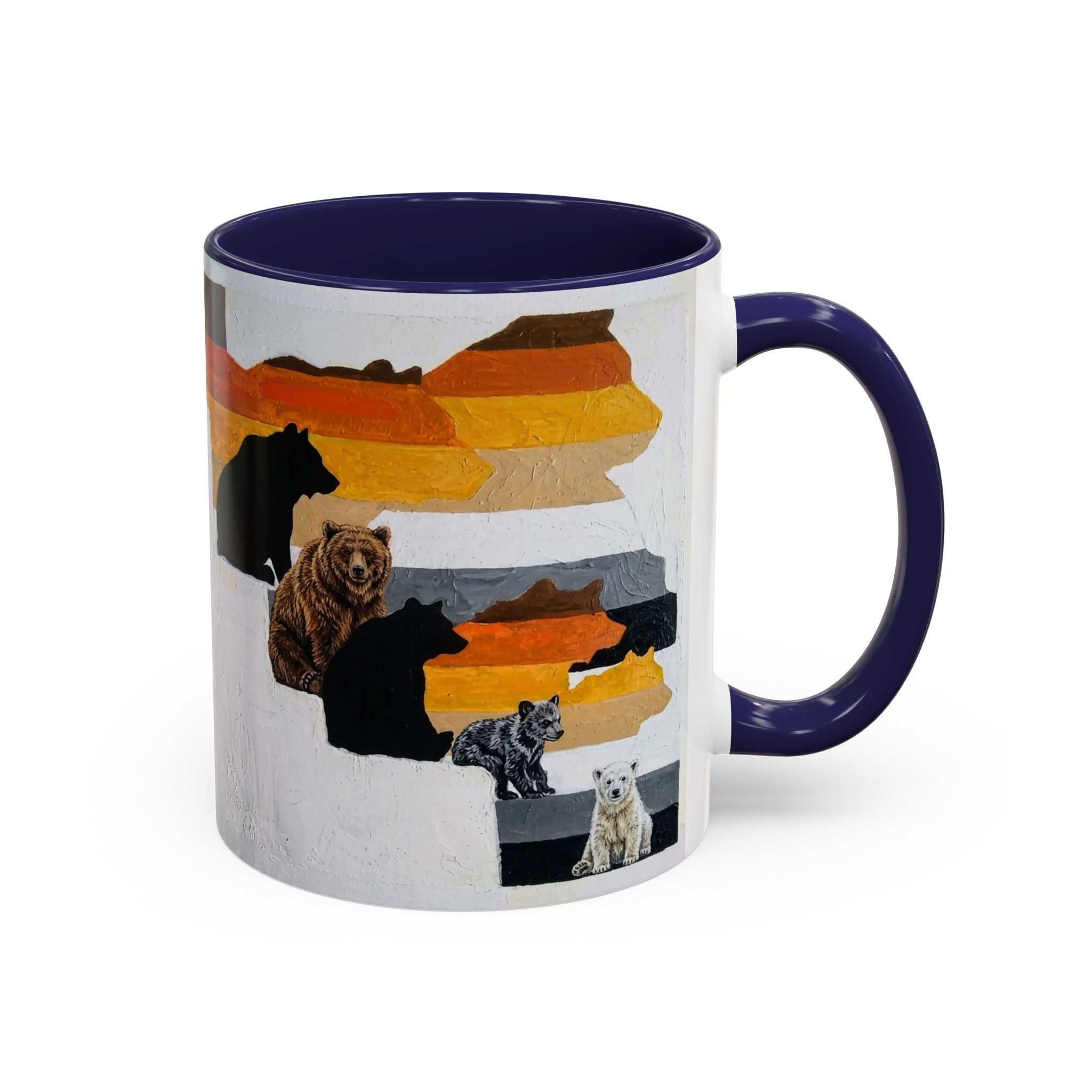 Bear Silhouette Accent Coffee Mug — Sunset Mountain Wildlife Design (11/15oz) Bear Pride. Leather man pride. Bears in leather.