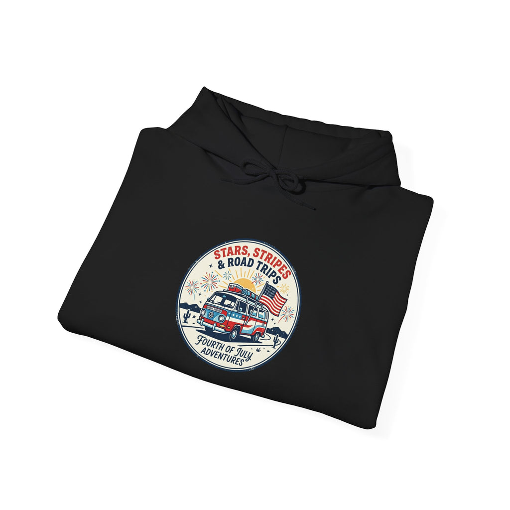 Vintage Stars and Stripes Road Trip Hoodie | Americana, retro red white blue