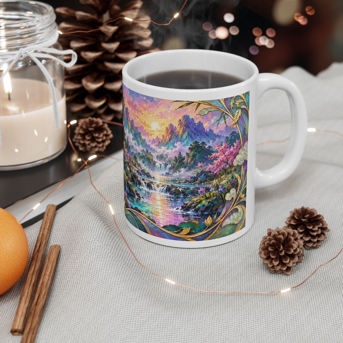 Panda Mug – Asian-Inspired Art Nouveau Panda Bear Coffee Cup, Bamboo Nature Gift