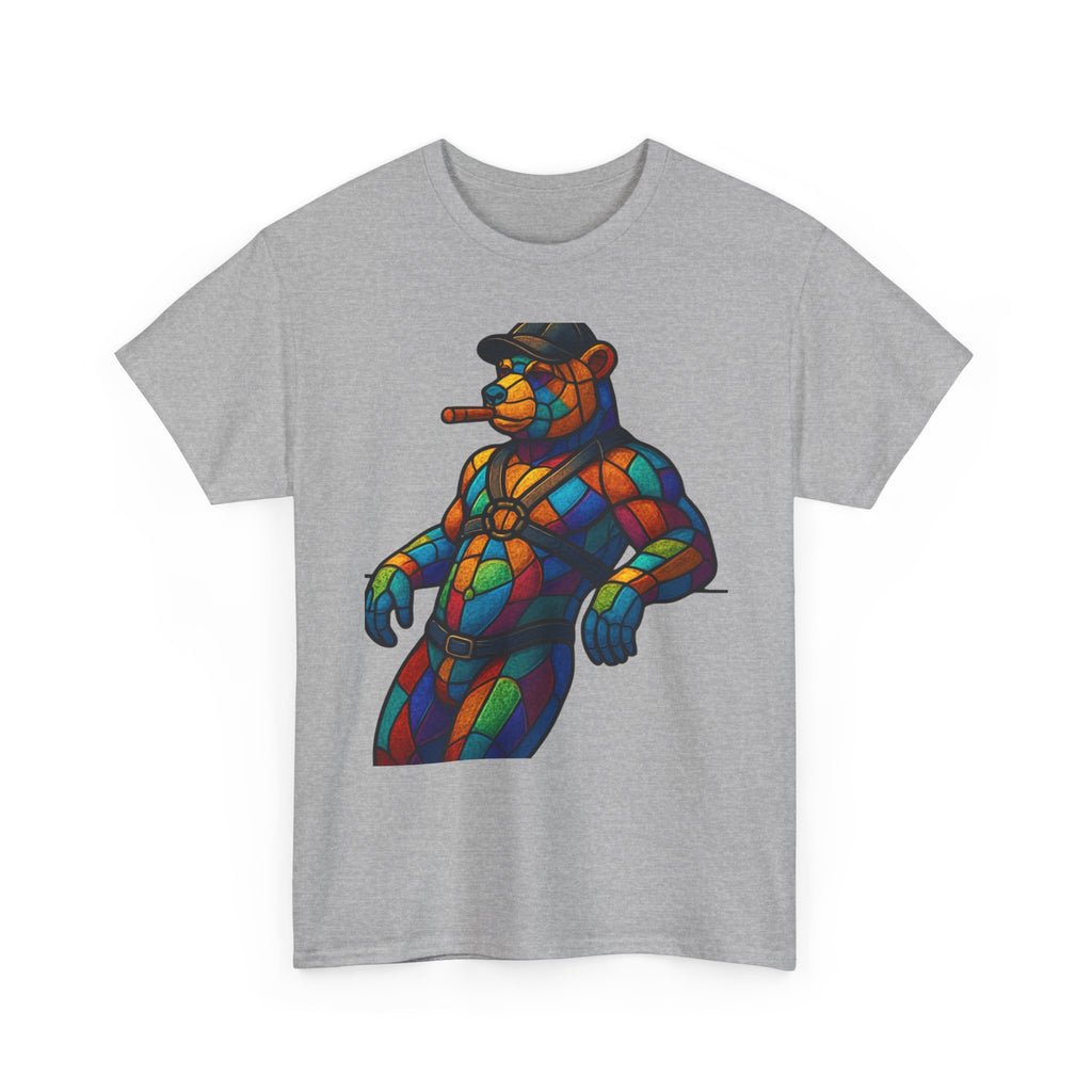 Stained Glass Bear Tee — Colorful Smoking Bear Graphic T-Shirt Bear cigar bear. Colorfull rainbow bear. Leather bear