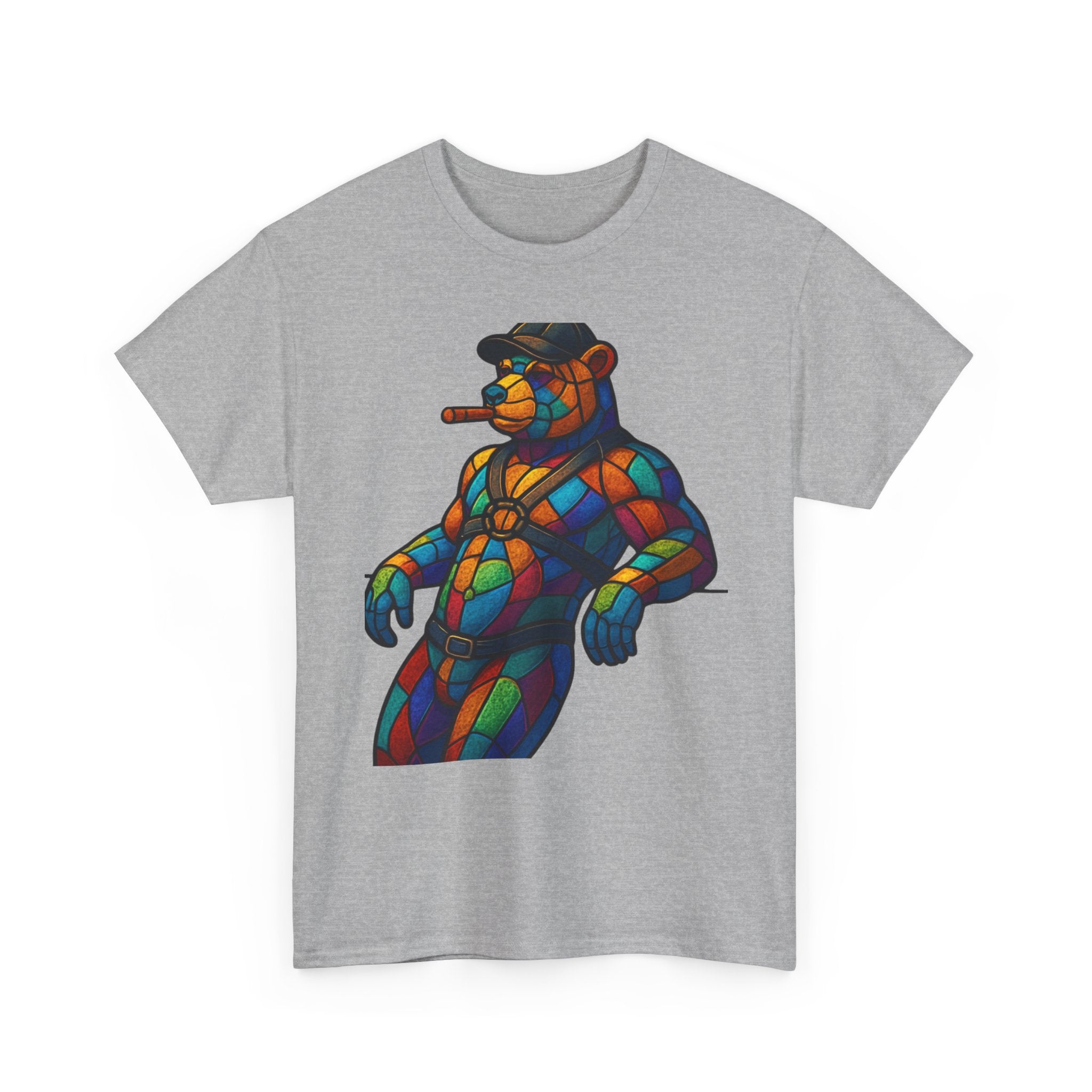 Stained Glass Bear Tee — Colorful Smoking Bear Graphic T-Shirt Bear cigar bear. Colorfull rainbow bear. Leather bear