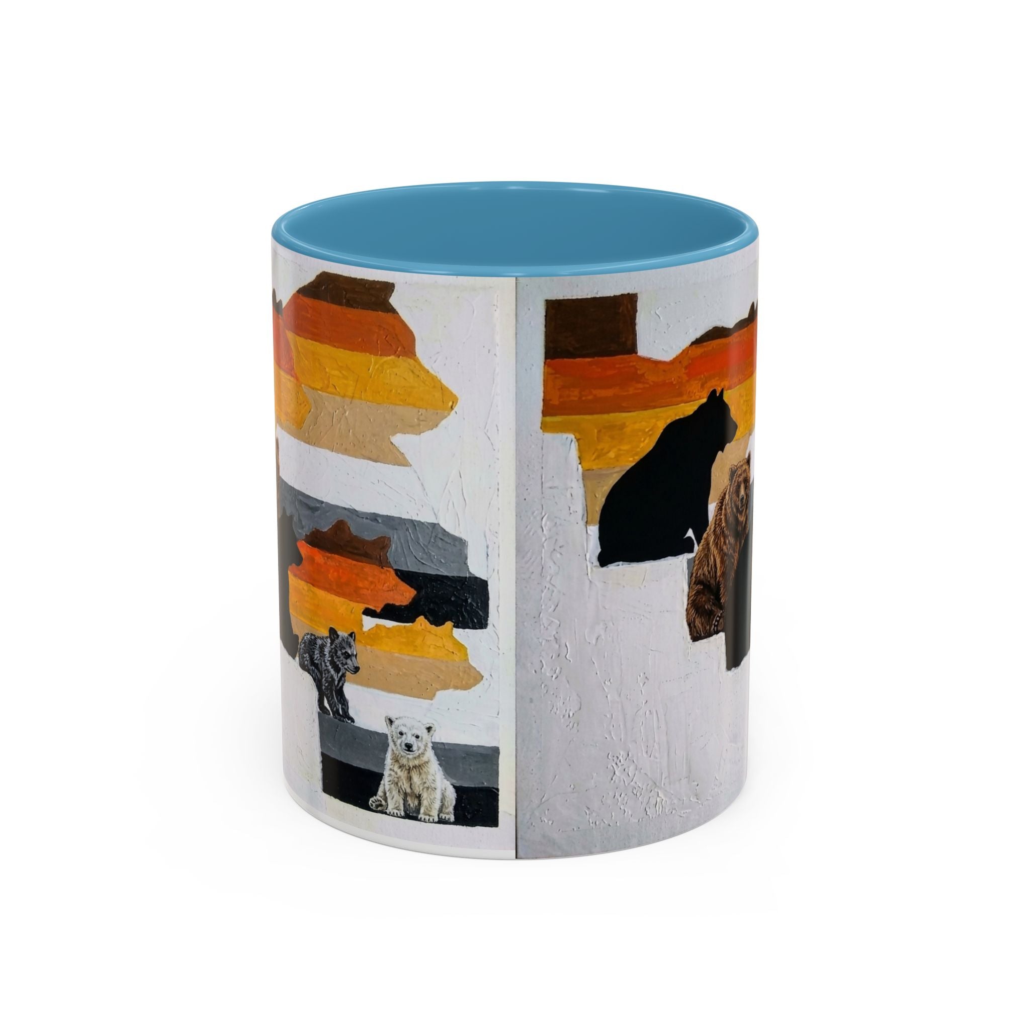 Bear Silhouette Accent Coffee Mug — Sunset Mountain Wildlife Design (11/15oz) Bear Pride. Leather man pride. Bears in leather.
