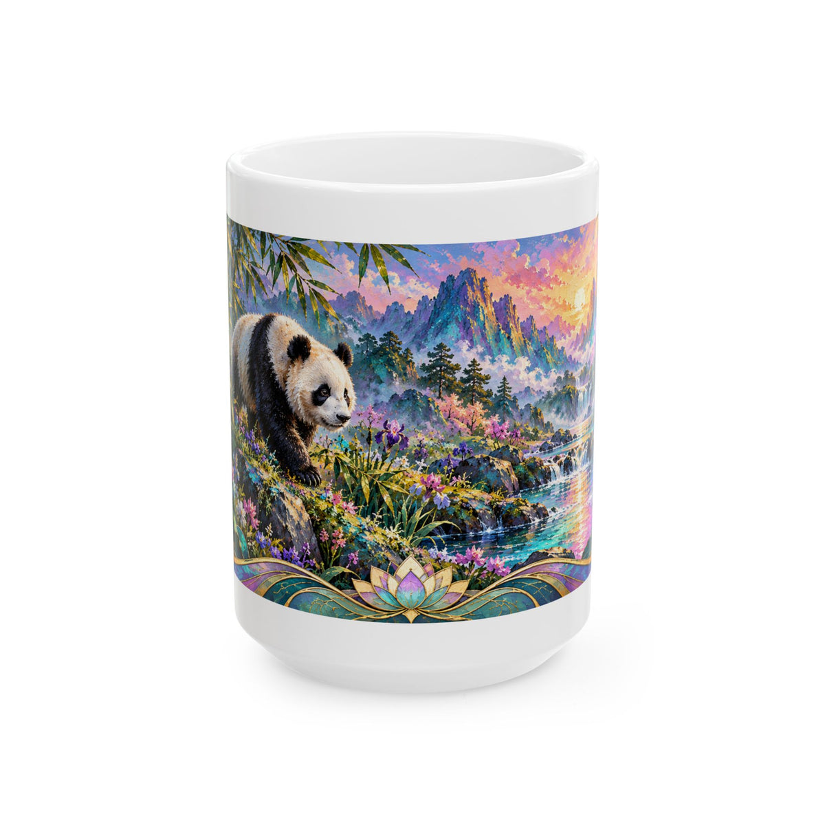 Panda Mug – Asian-Inspired Art Nouveau Panda Bear Coffee Cup, Bamboo Nature Gift