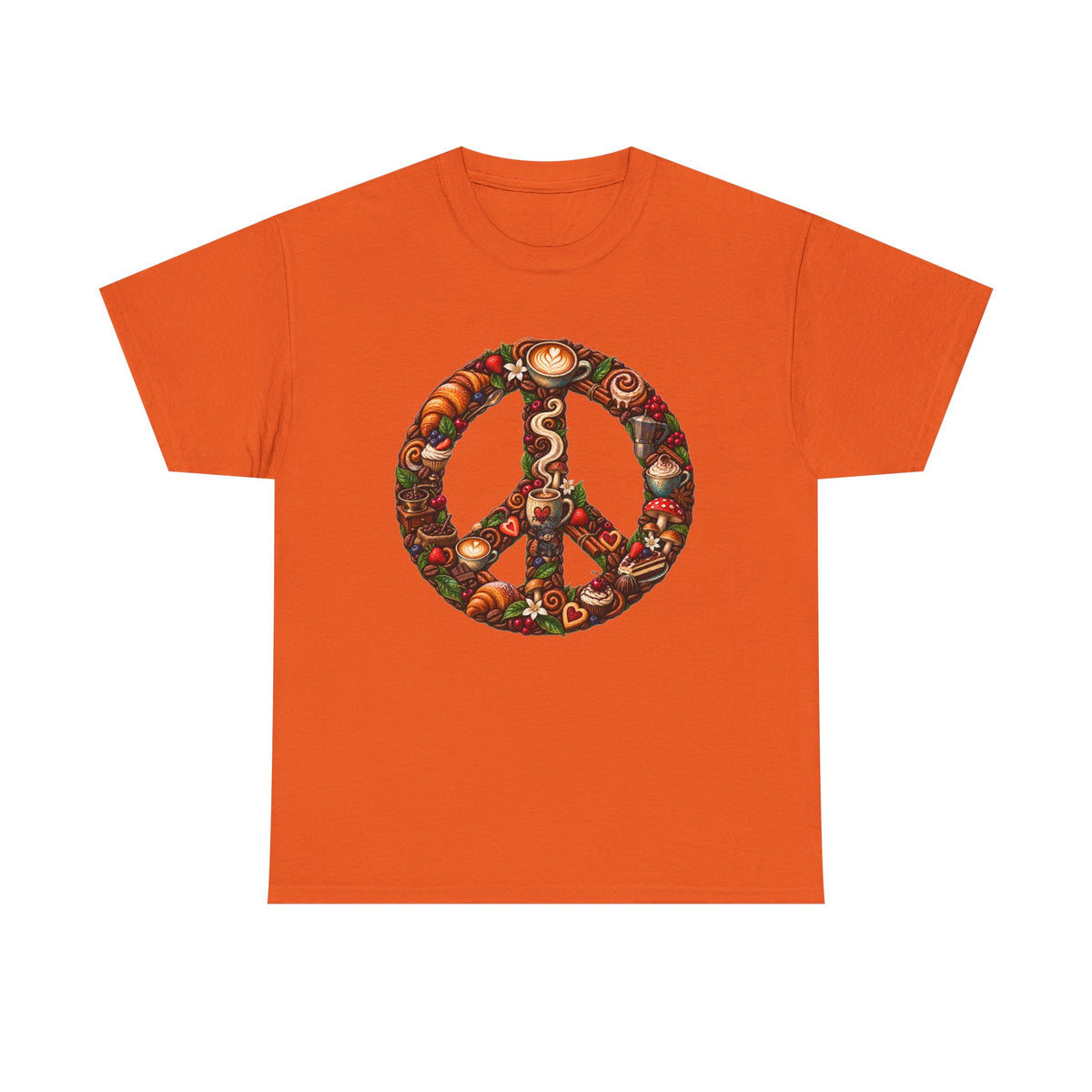 Peace Sign Tee — Autumn Harvest Floral Peace Symbol with Coffee shirt.